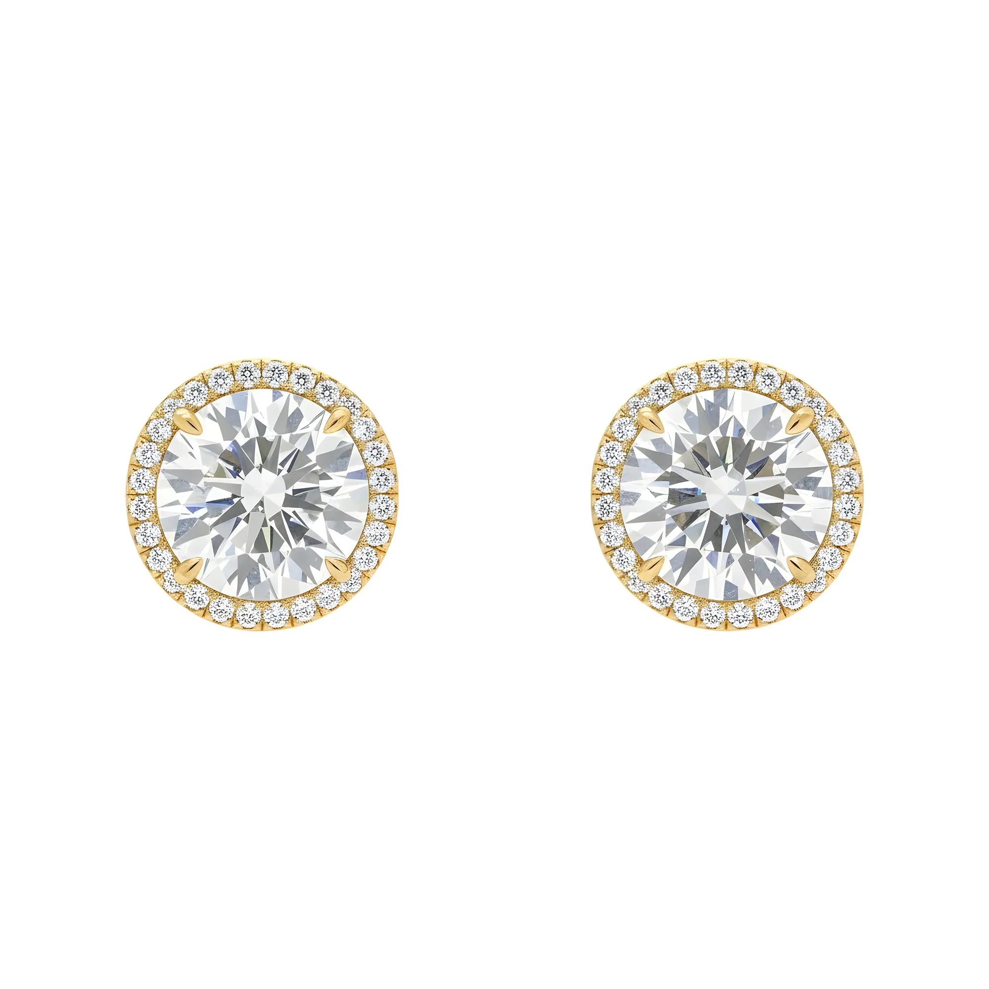 18K White Gold 5ct Each Round Diamond Stud Earrings W/ Halo 10.55ctw - Image 6