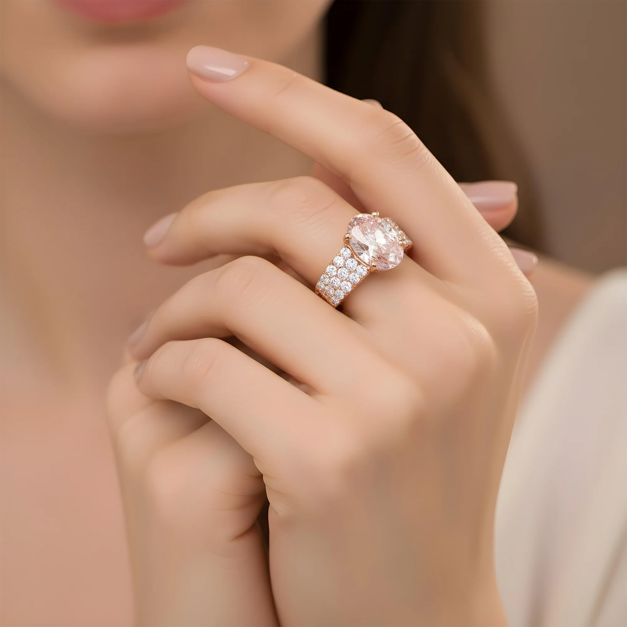 18K White Gold 5ct Oval Cut Fancy Vivid Pink Diamond Ring 7.83ctw - Image 10