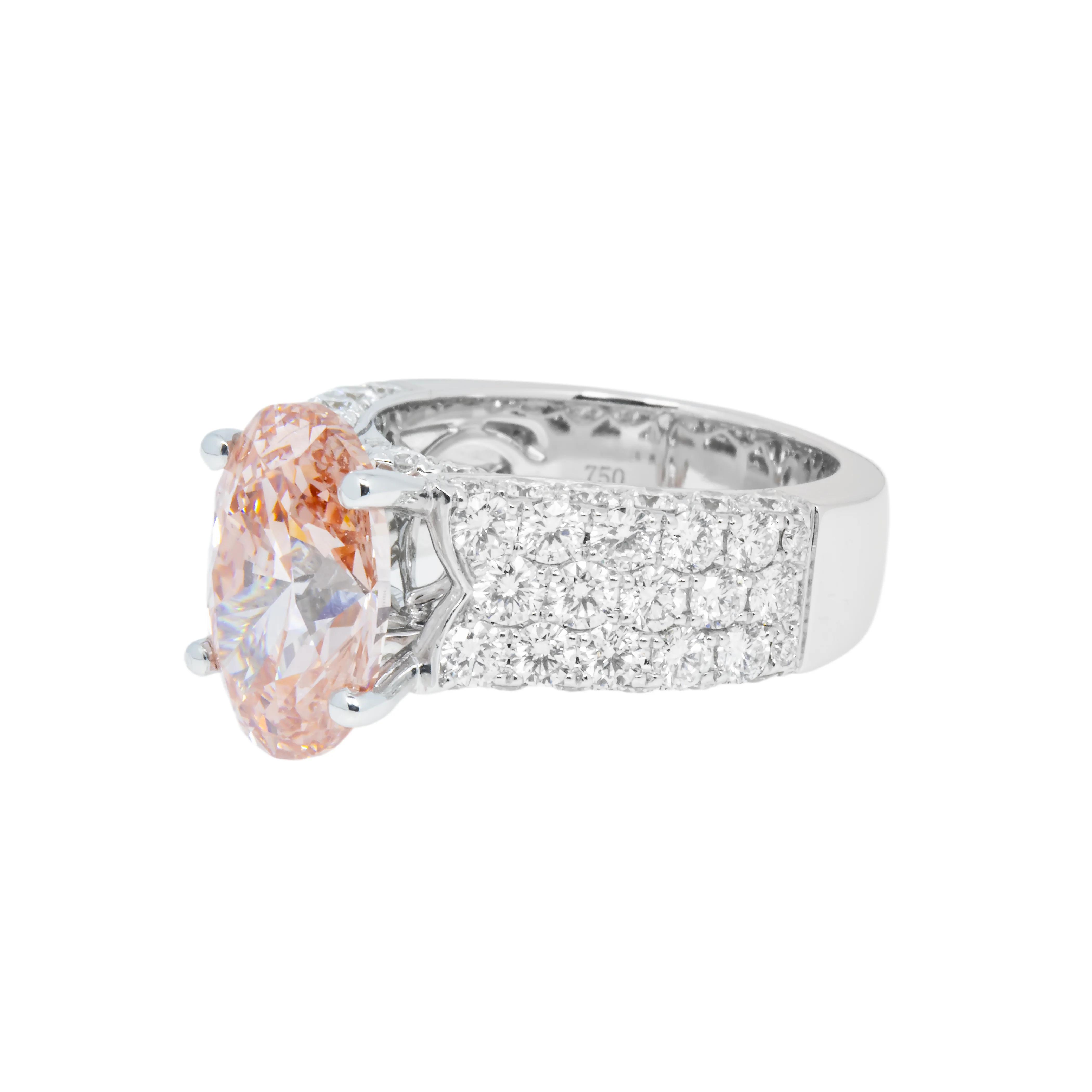 18K White Gold 5ct Oval Cut Fancy Vivid Pink Diamond Ring 7.83ctw - Image 4