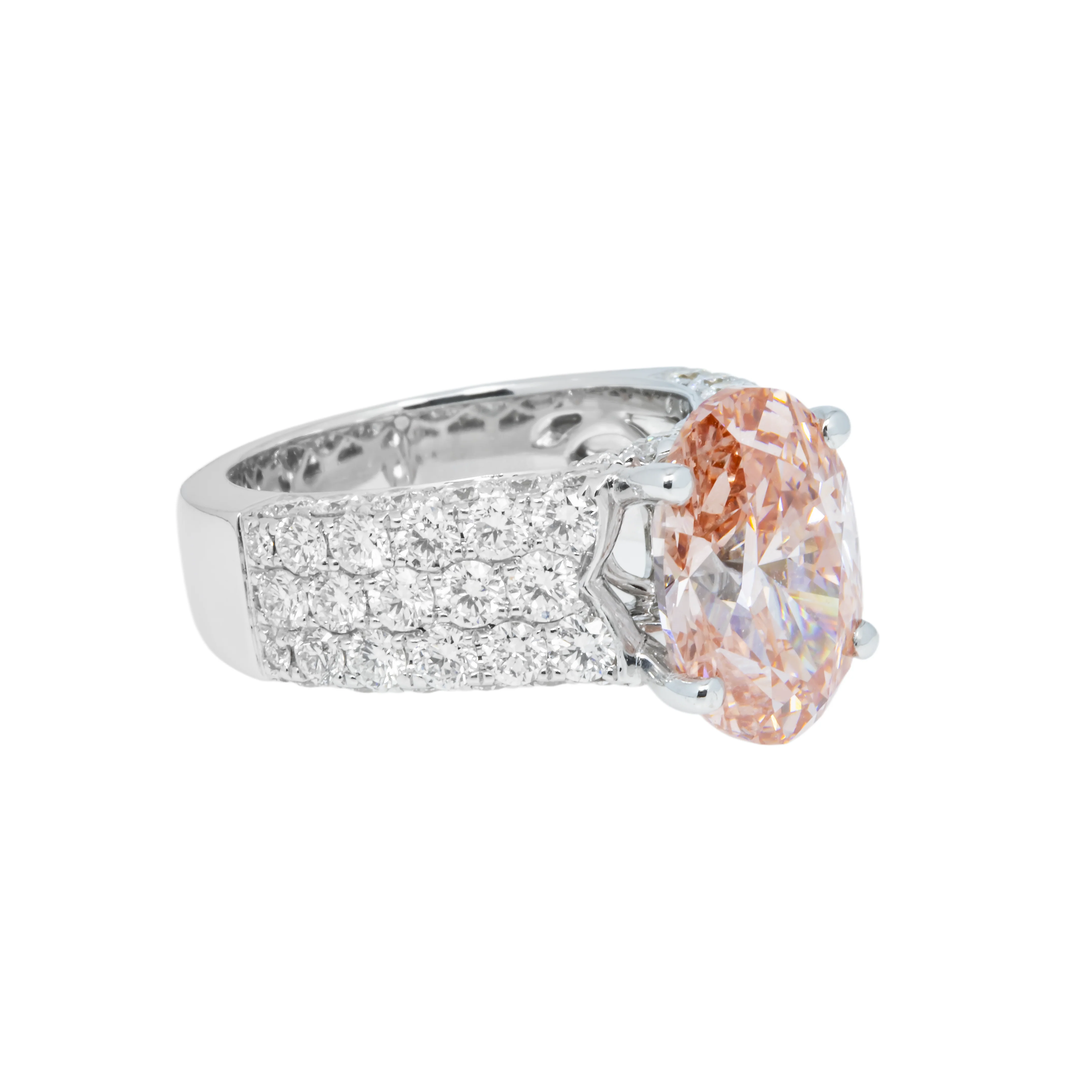 18K White Gold 5ct Oval Cut Fancy Vivid Pink Diamond Ring 7.83ctw - Image 6