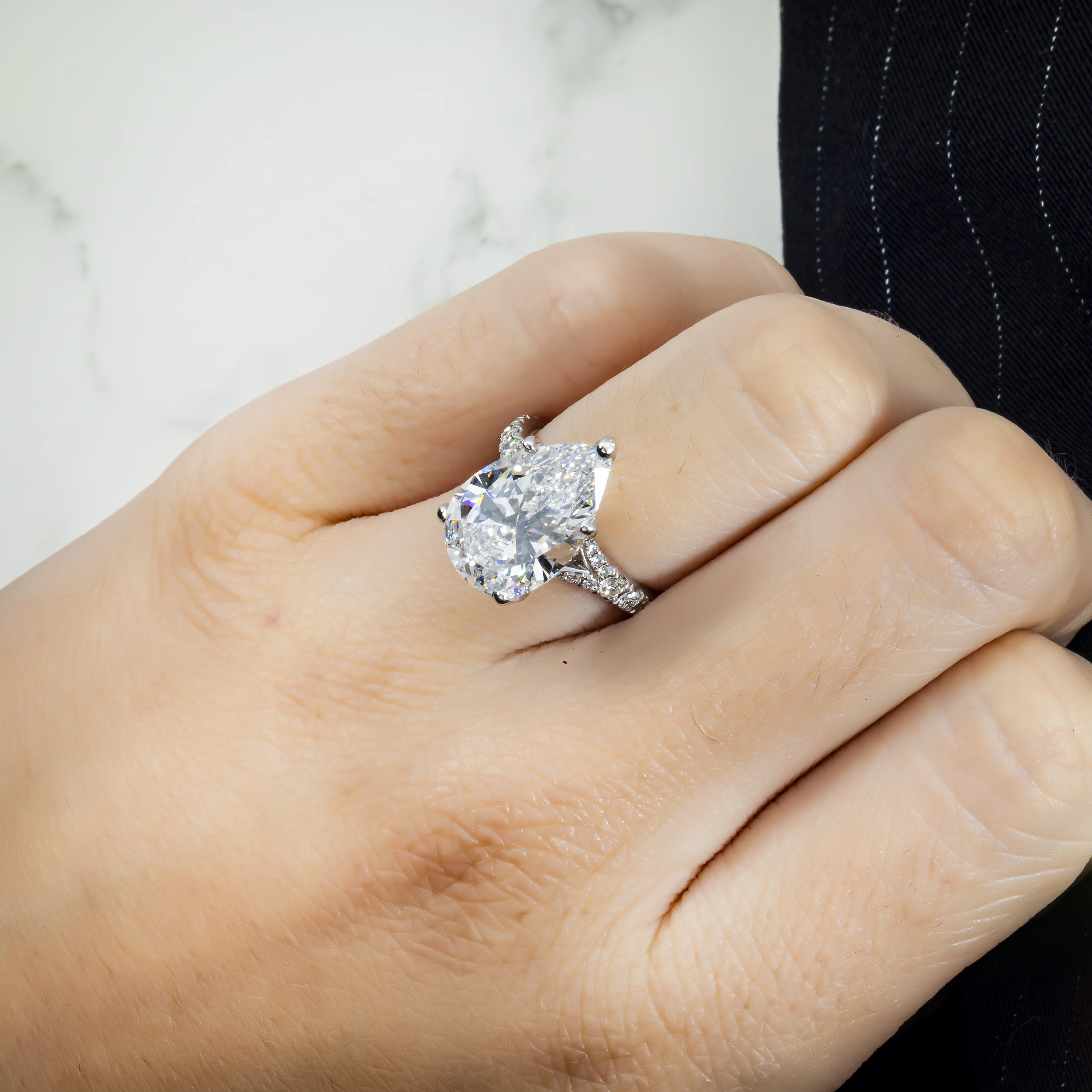 18K White Gold 6.07ct Pear Cut Diamond Engagement Ring 6.93ctw - Image 3