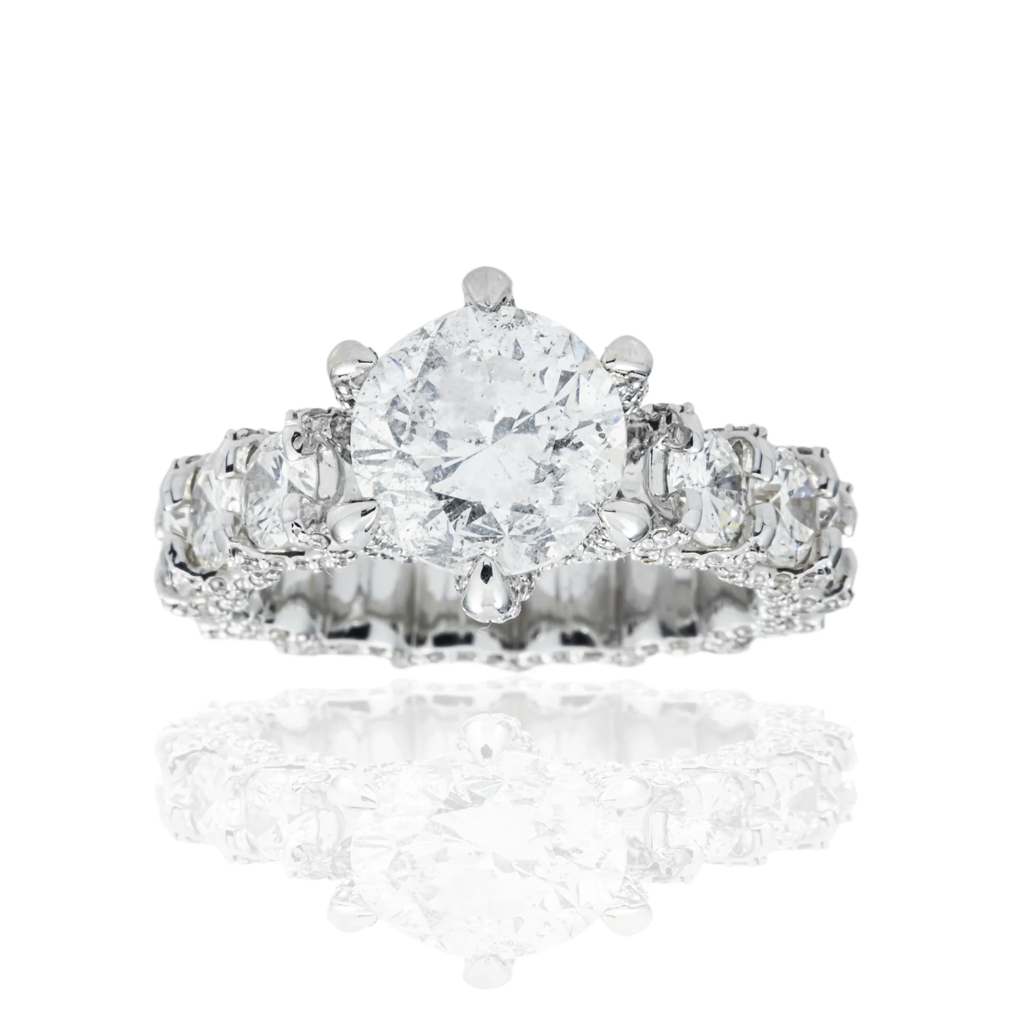 18K White Gold 6-Prong 3.06ct Round Diamond Engagement Ring 7.26ctw