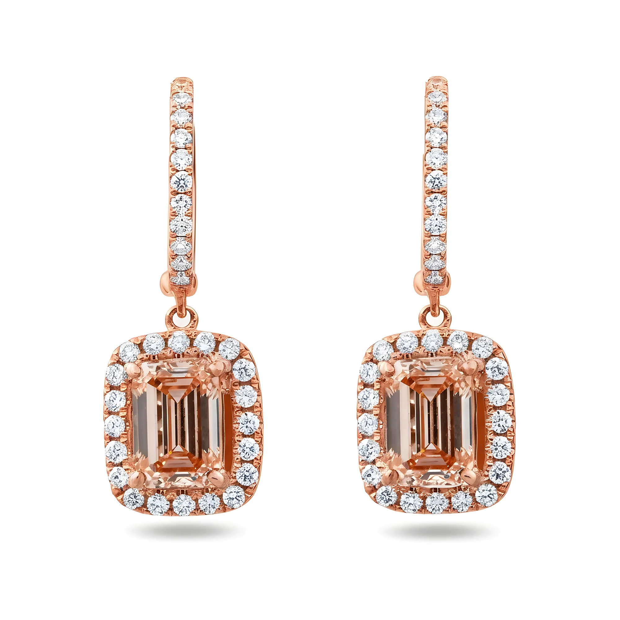 18K White Gold Emerald Cut Fancy Pink Diamond Drop Earrings 1.48ctw - Image 6