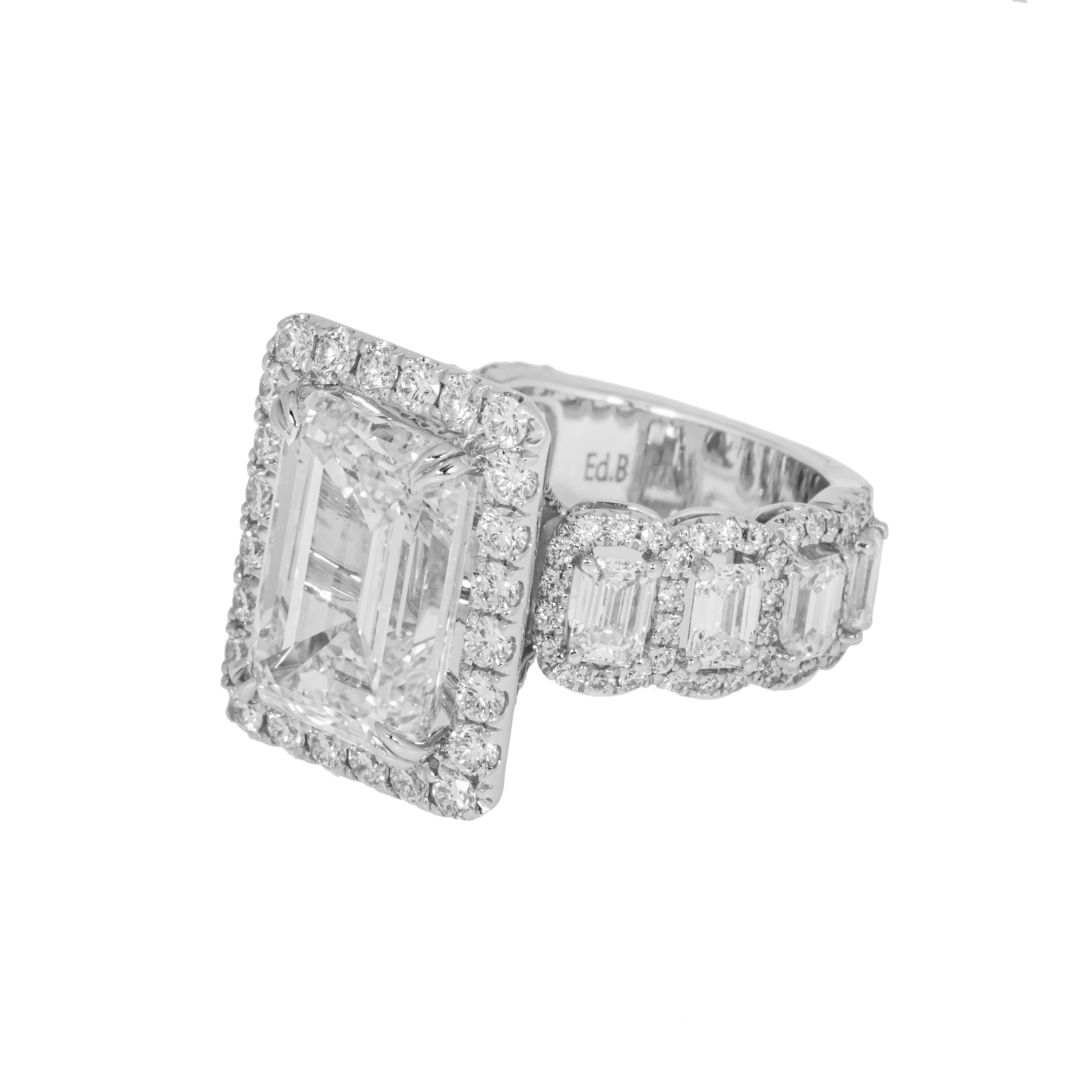 18K White Gold 7.58ct Emerald Cut Diamond Engagement Ring 11.43ctw - Image 4