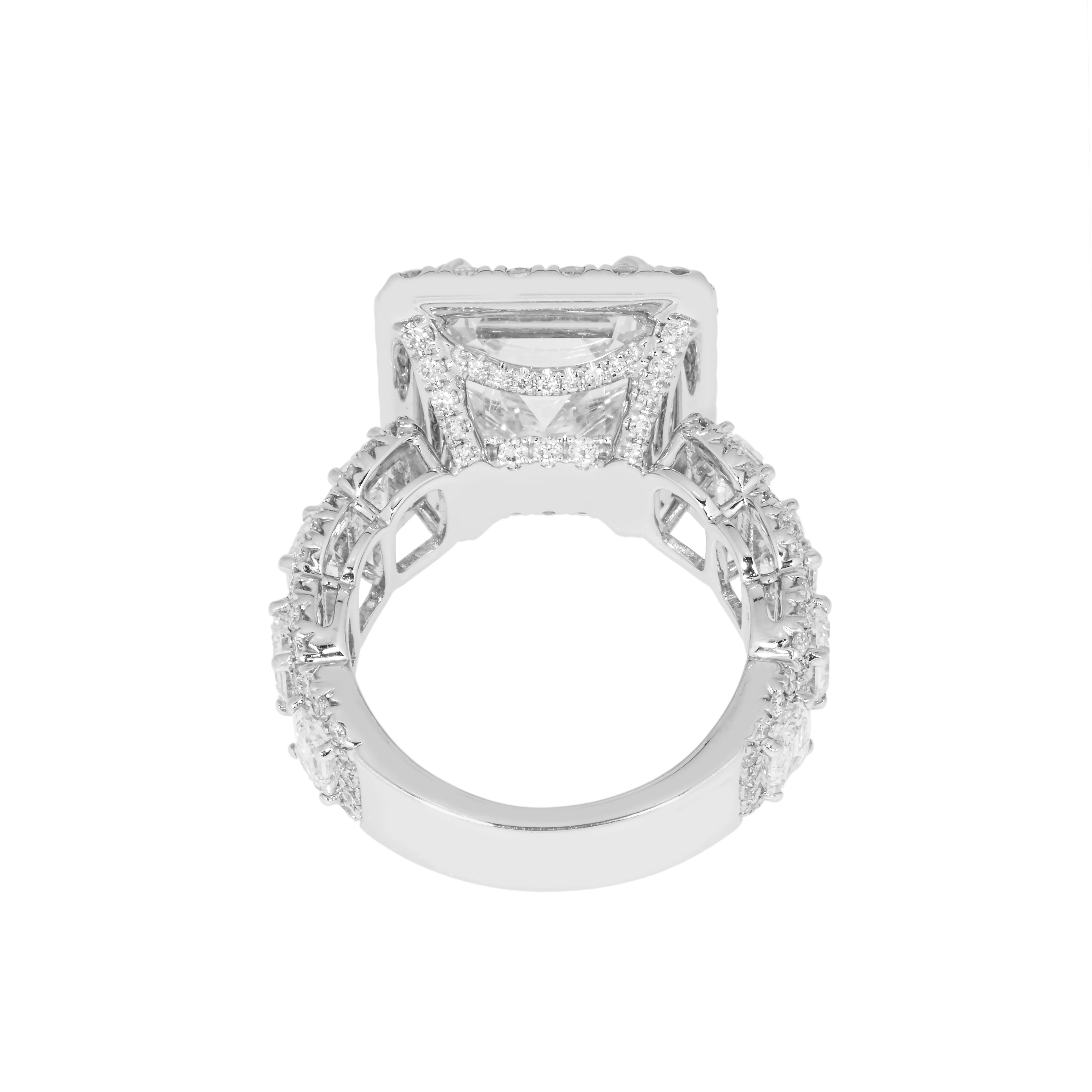 18K White Gold 7.58ct Emerald Cut Diamond Engagement Ring 11.43ctw - Image 5