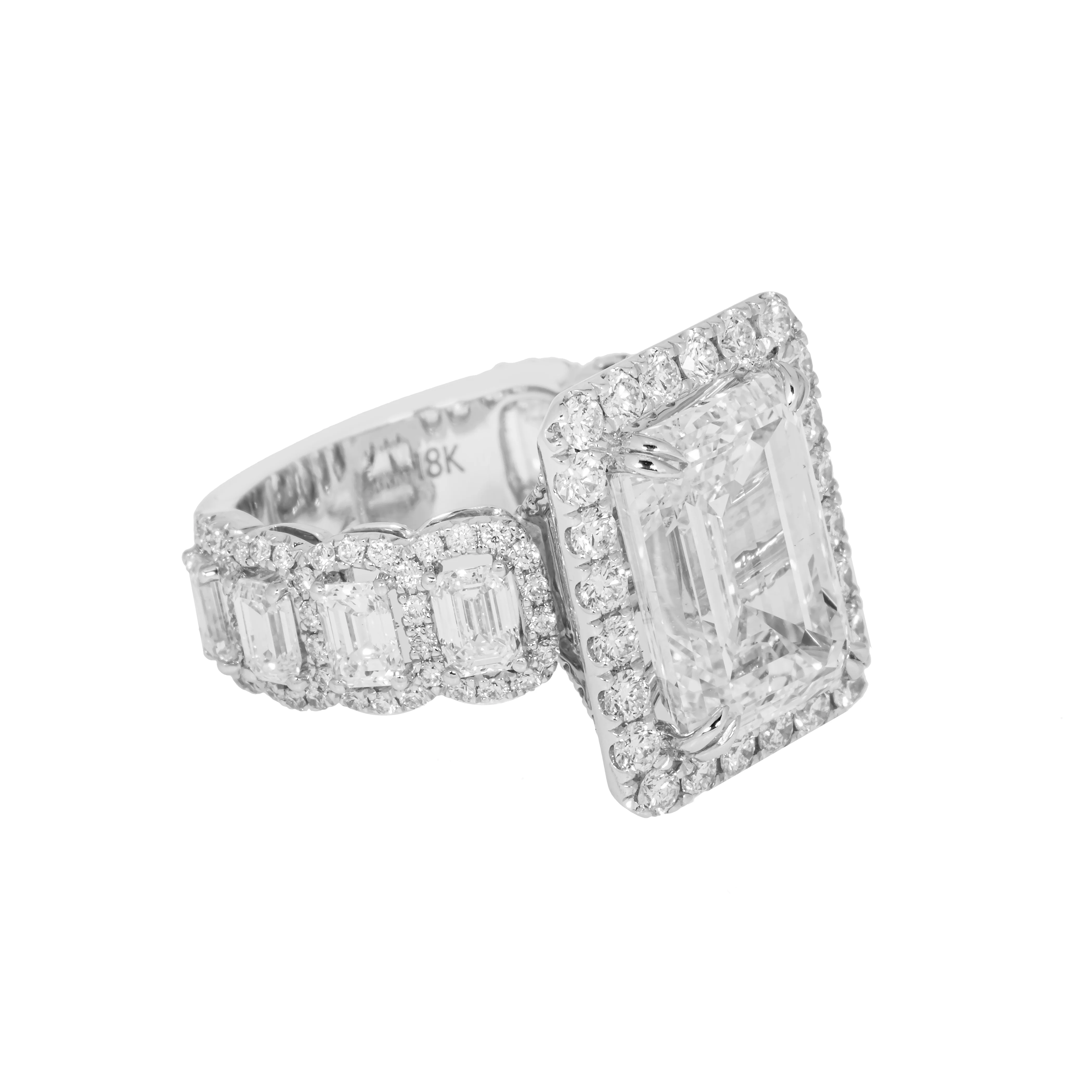 18K White Gold 7.58ct Emerald Cut Diamond Engagement Ring 11.43ctw - Image 6