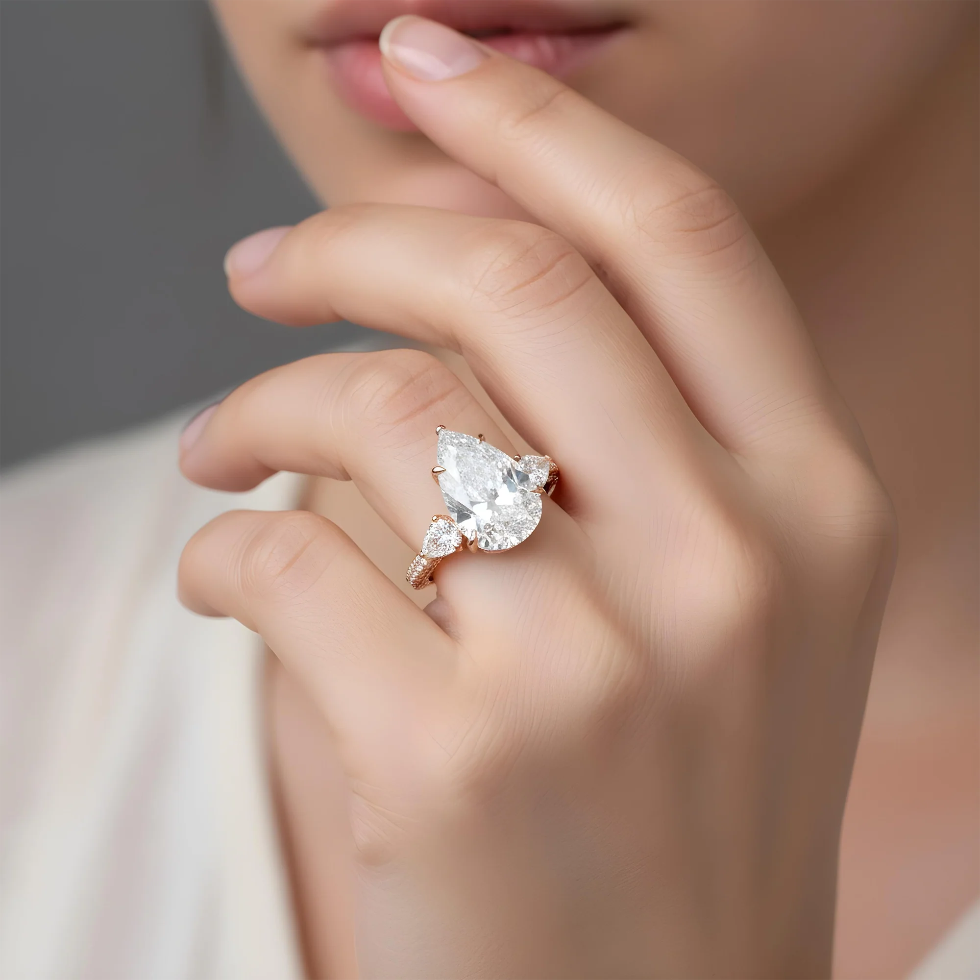 18K White Gold 9.02ct Triple Pear Cut Diamond Engagement Ring 12.22ctw - Image 10