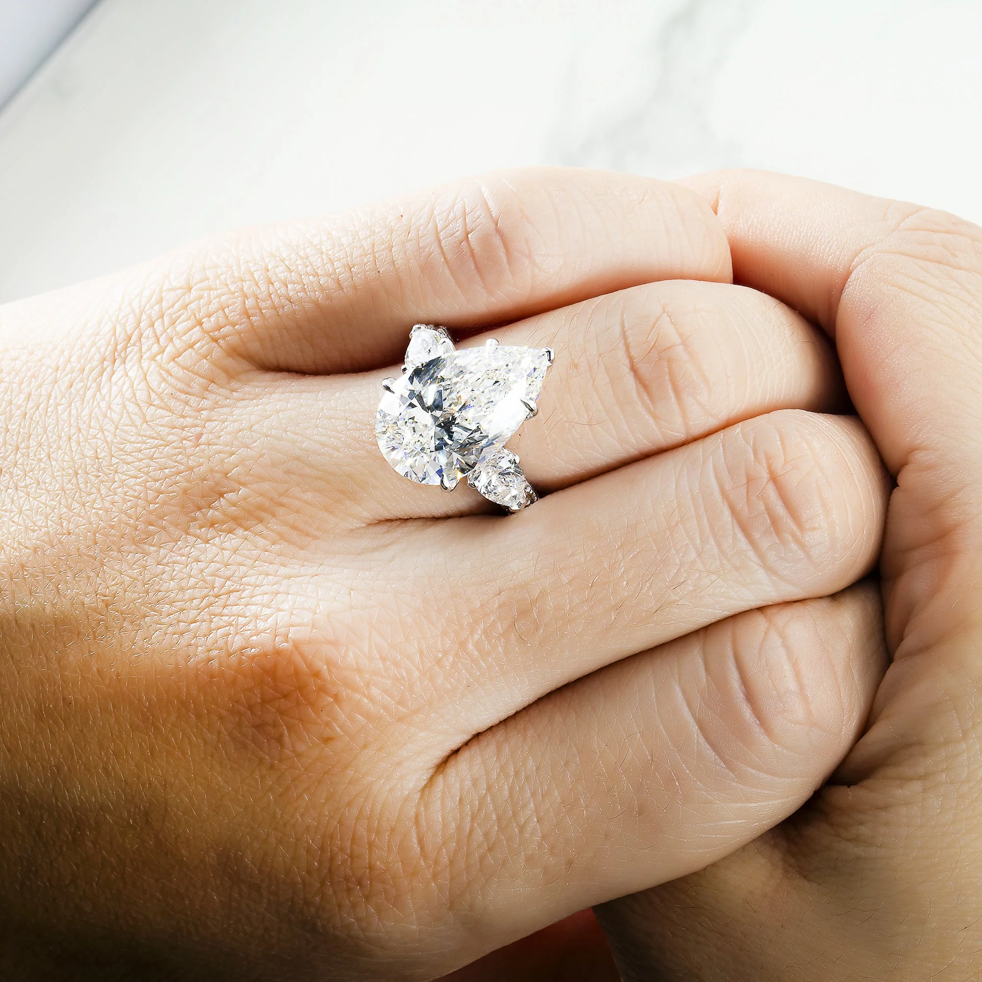 18K White Gold 9.02ct Triple Pear Cut Diamond Engagement Ring 12.22ctw - Image 3
