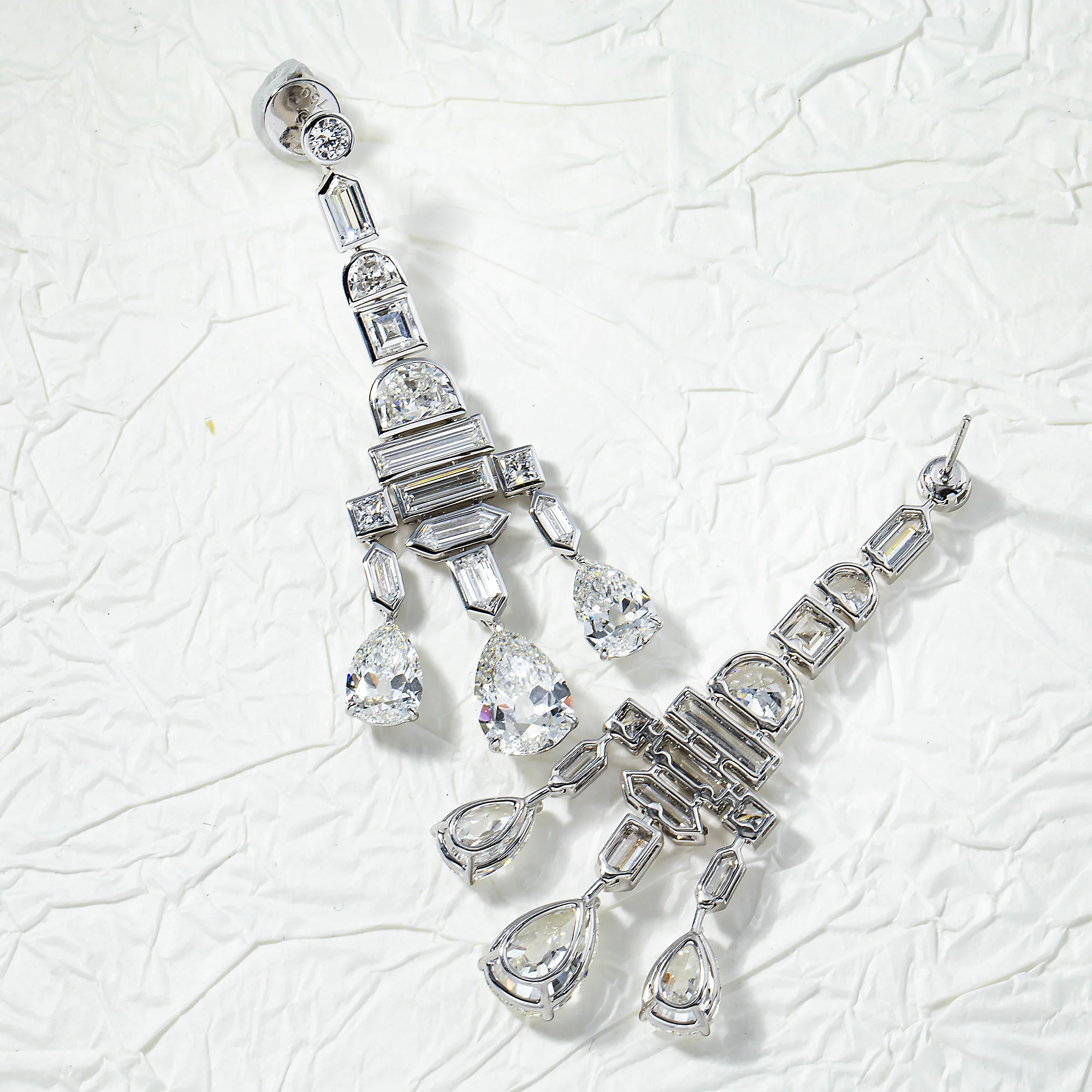 18K White Gold Antique Design Diamond Drop Earrings 20.92ctw - Image 2