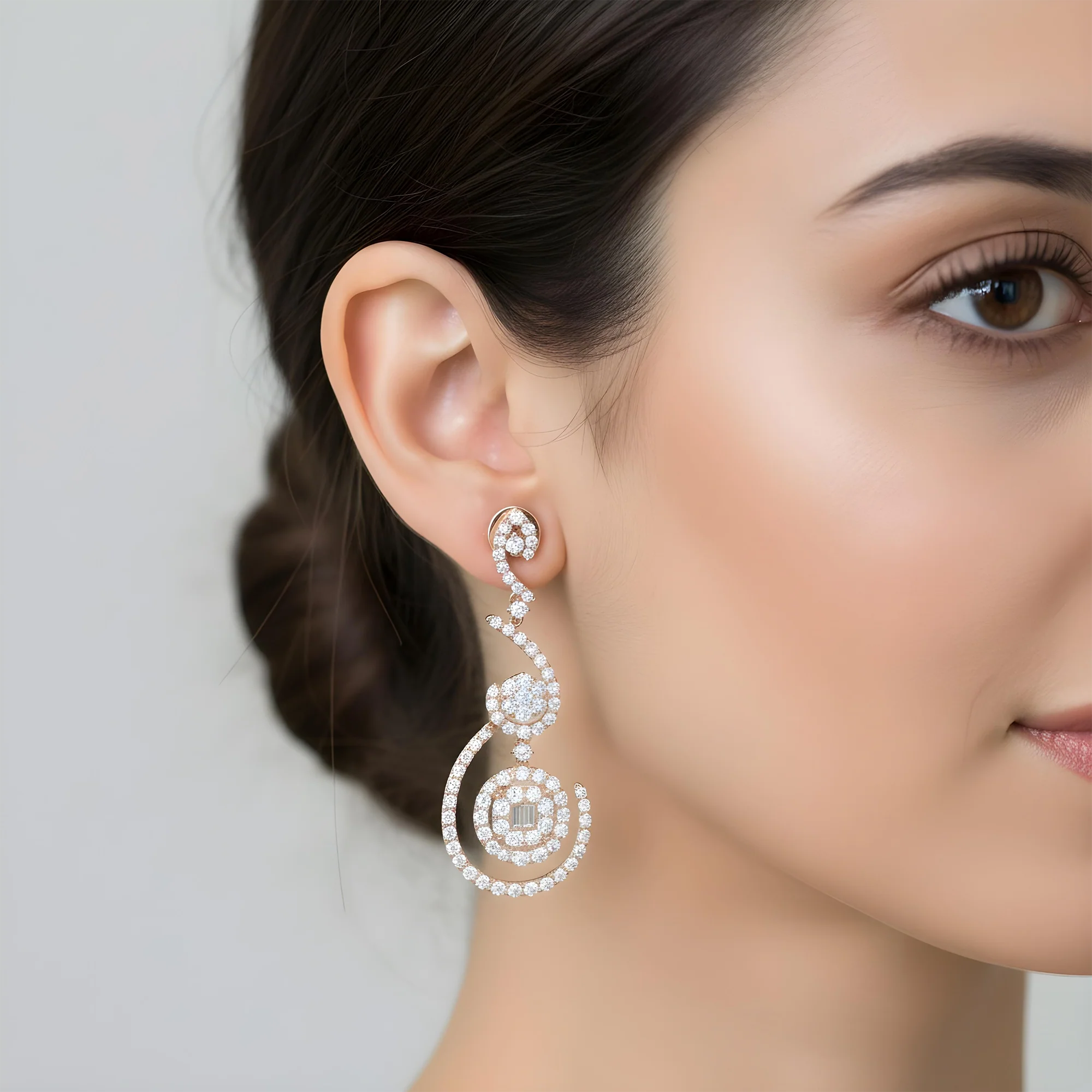 18K White Gold Artistic Round & Baguette Diamond Drop Earrings 5.13ctw - Image 7