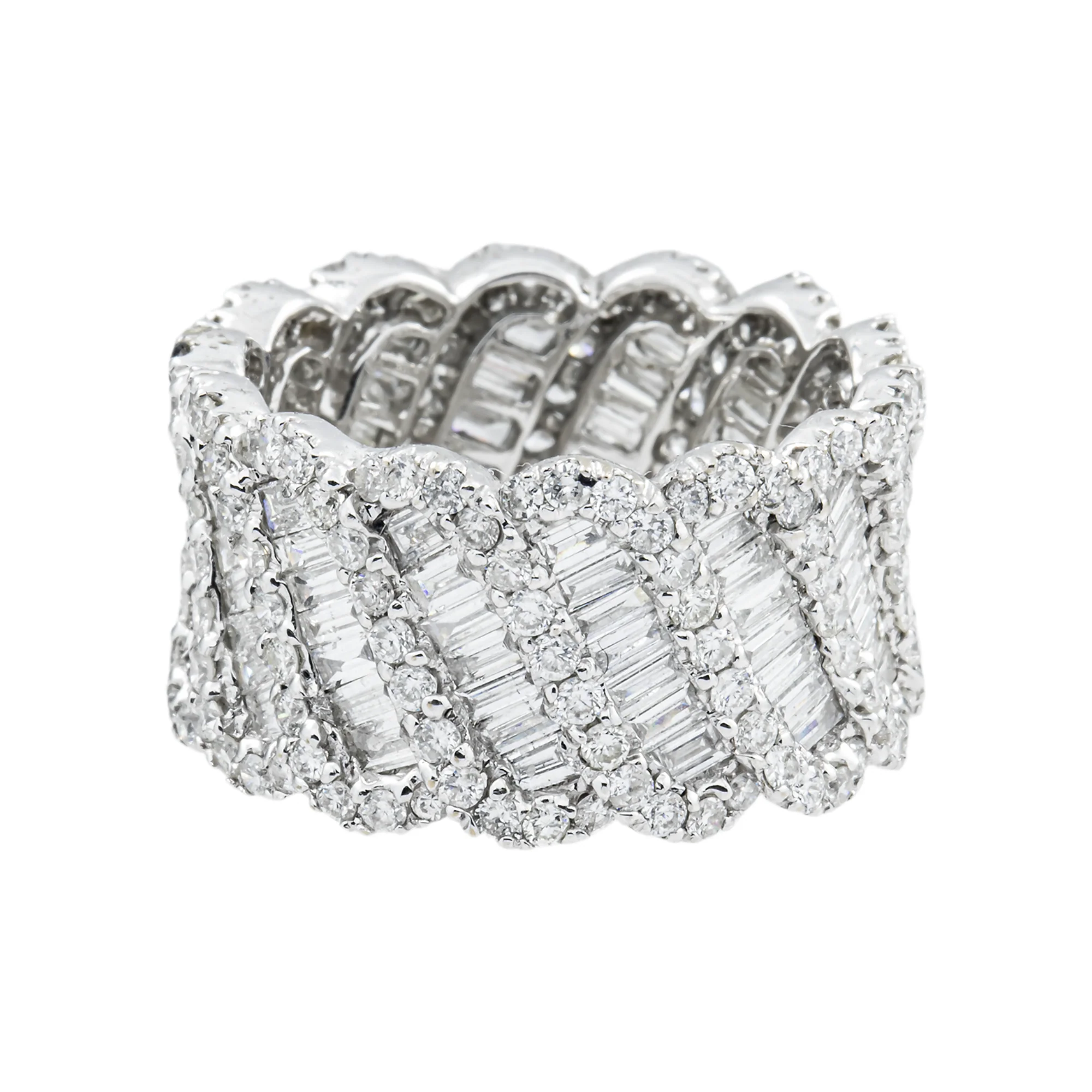 18K White Gold Baguette & Round Cut Diamond Eternity Ring 4.52ct (Size 6.5)