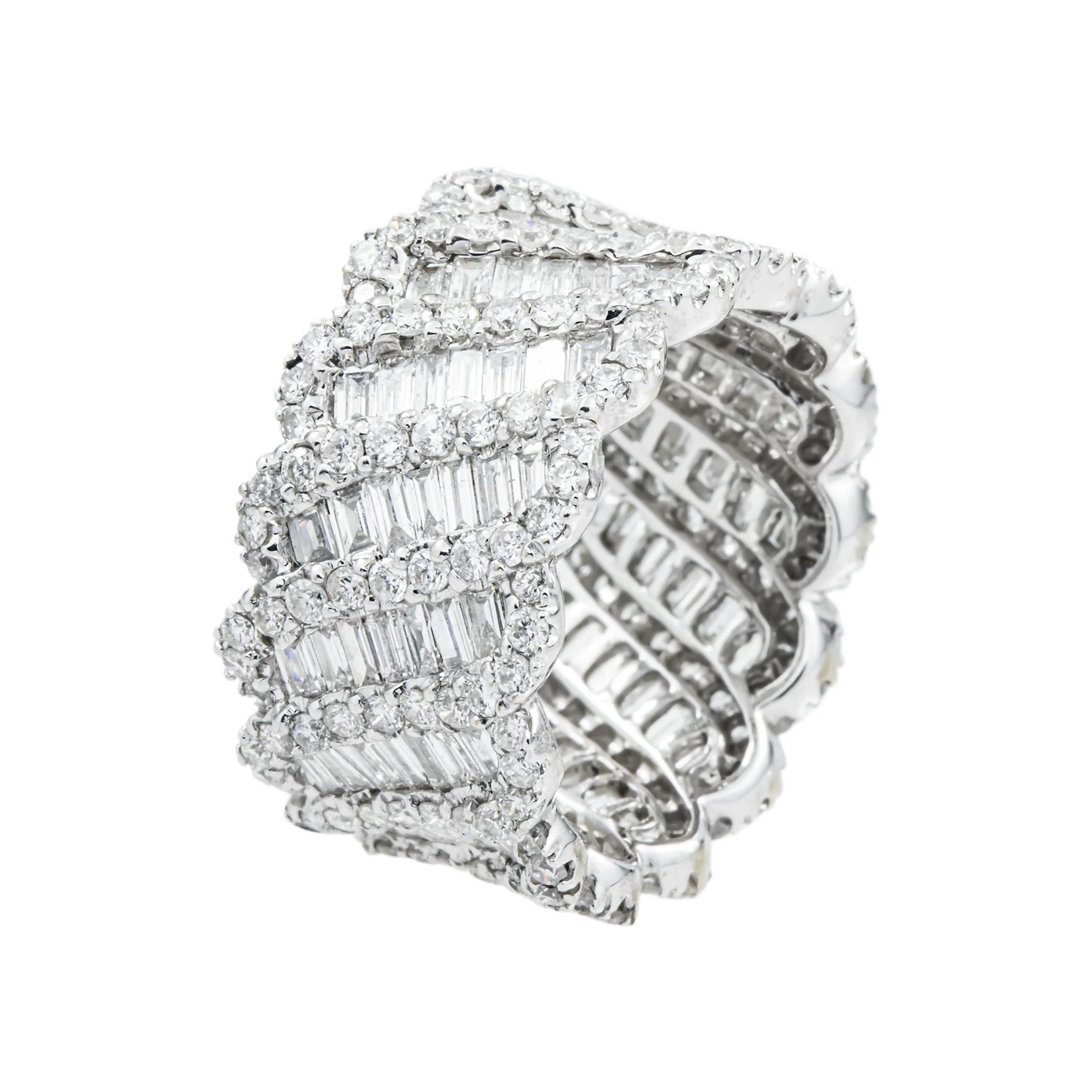 18K White Gold Baguette & Round Cut Diamond Eternity Ring 4.52ct (Size 6.5) - Image 3