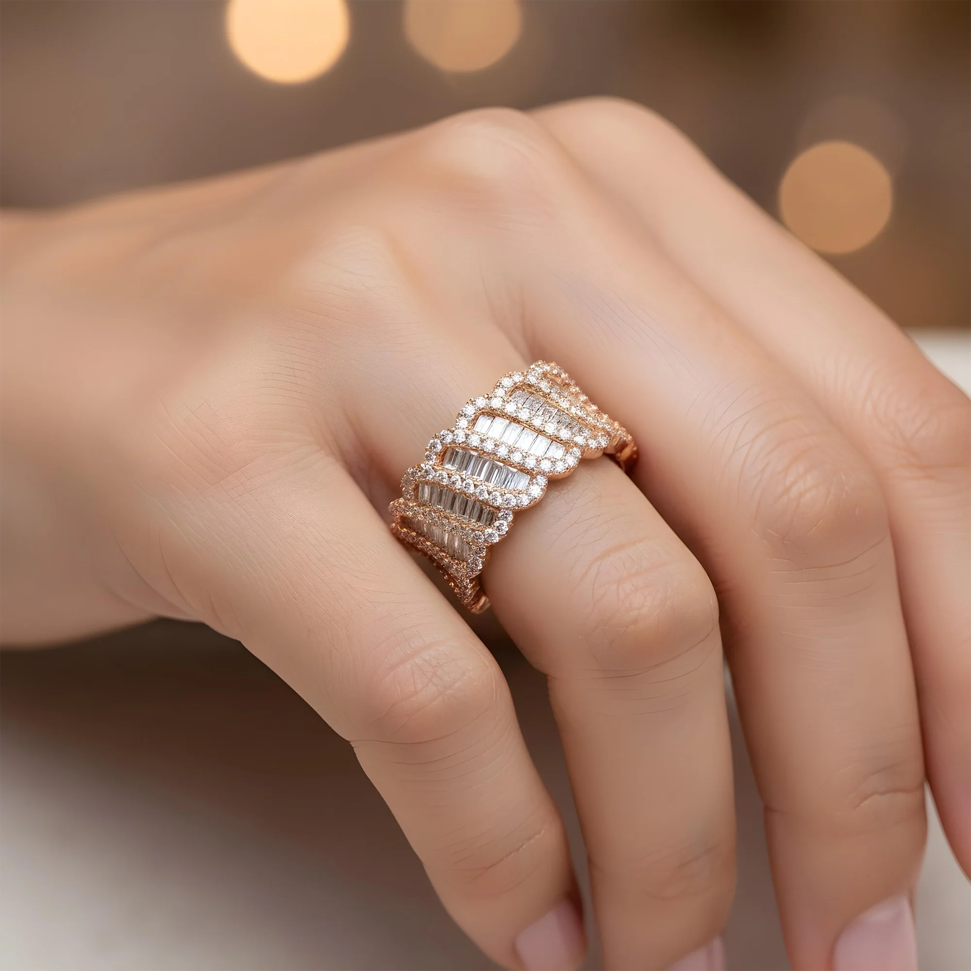 18K White Gold Baguette & Round Cut Diamond Eternity Ring 4.52ct (Size 6.5) - Image 7