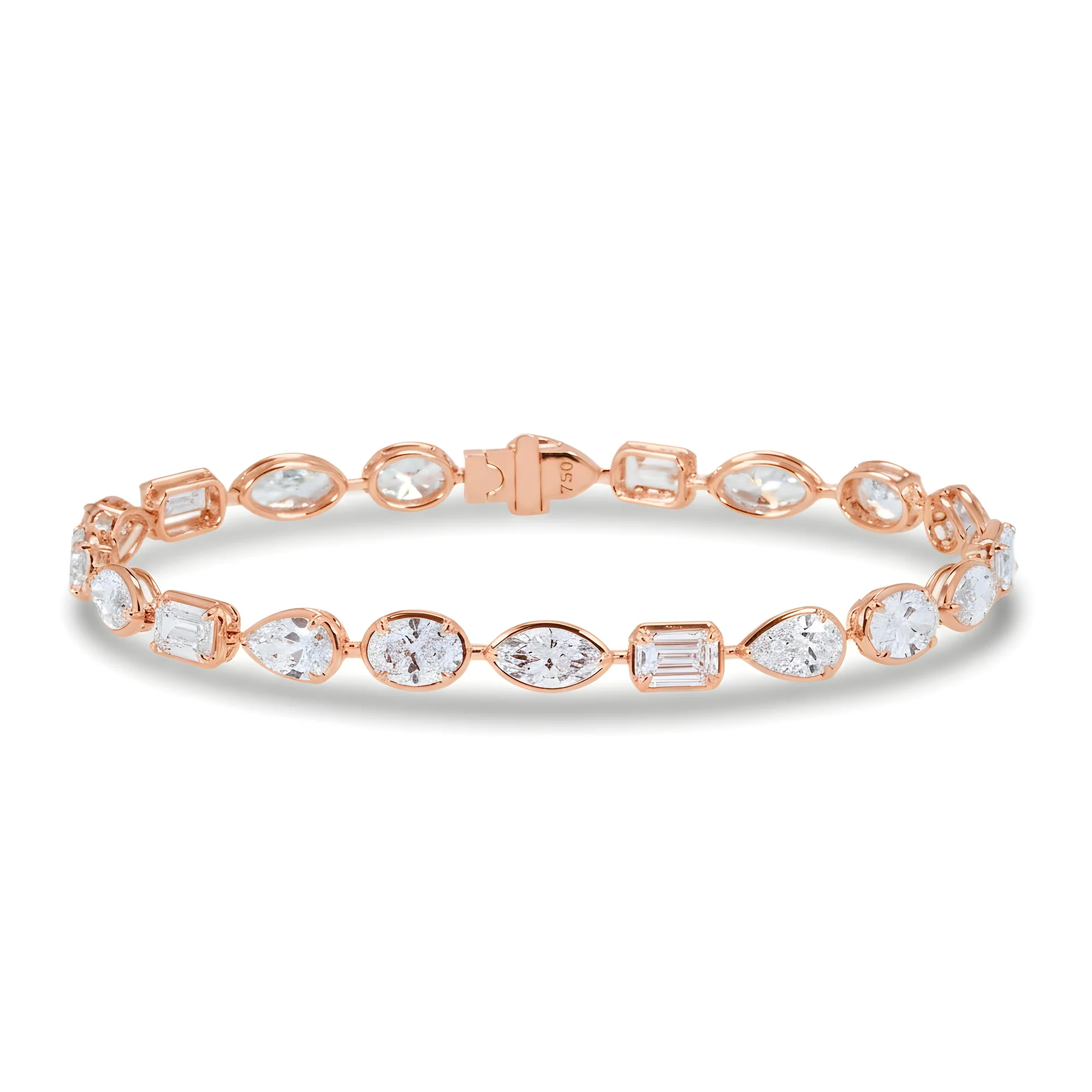 18K White Gold Bezel Set Combination Cut Diamond Satellite Bracelet 10.70ct - Image 6
