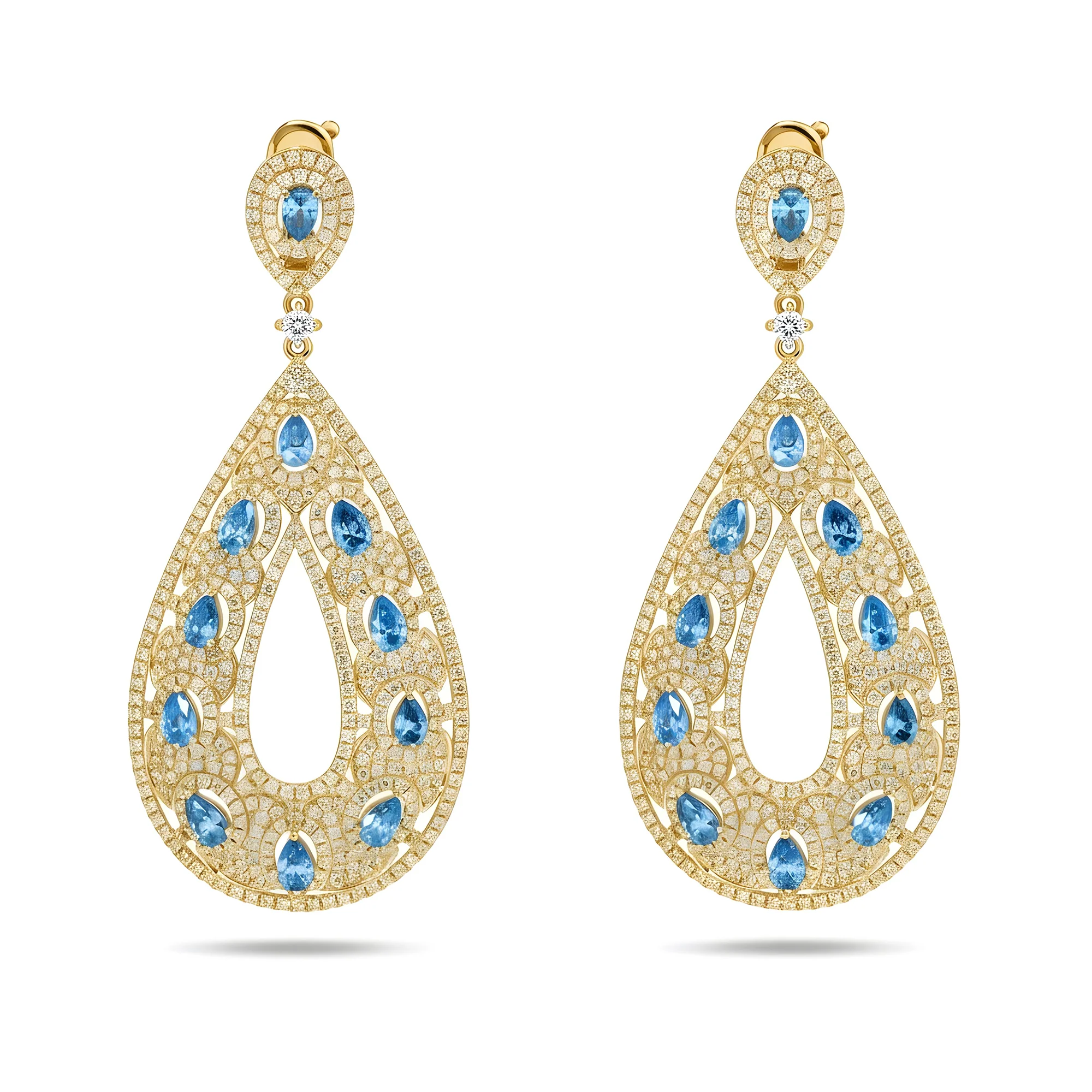 18K White Gold Blue Diamond Raindrop Earrings 12.25ctw - Image 4
