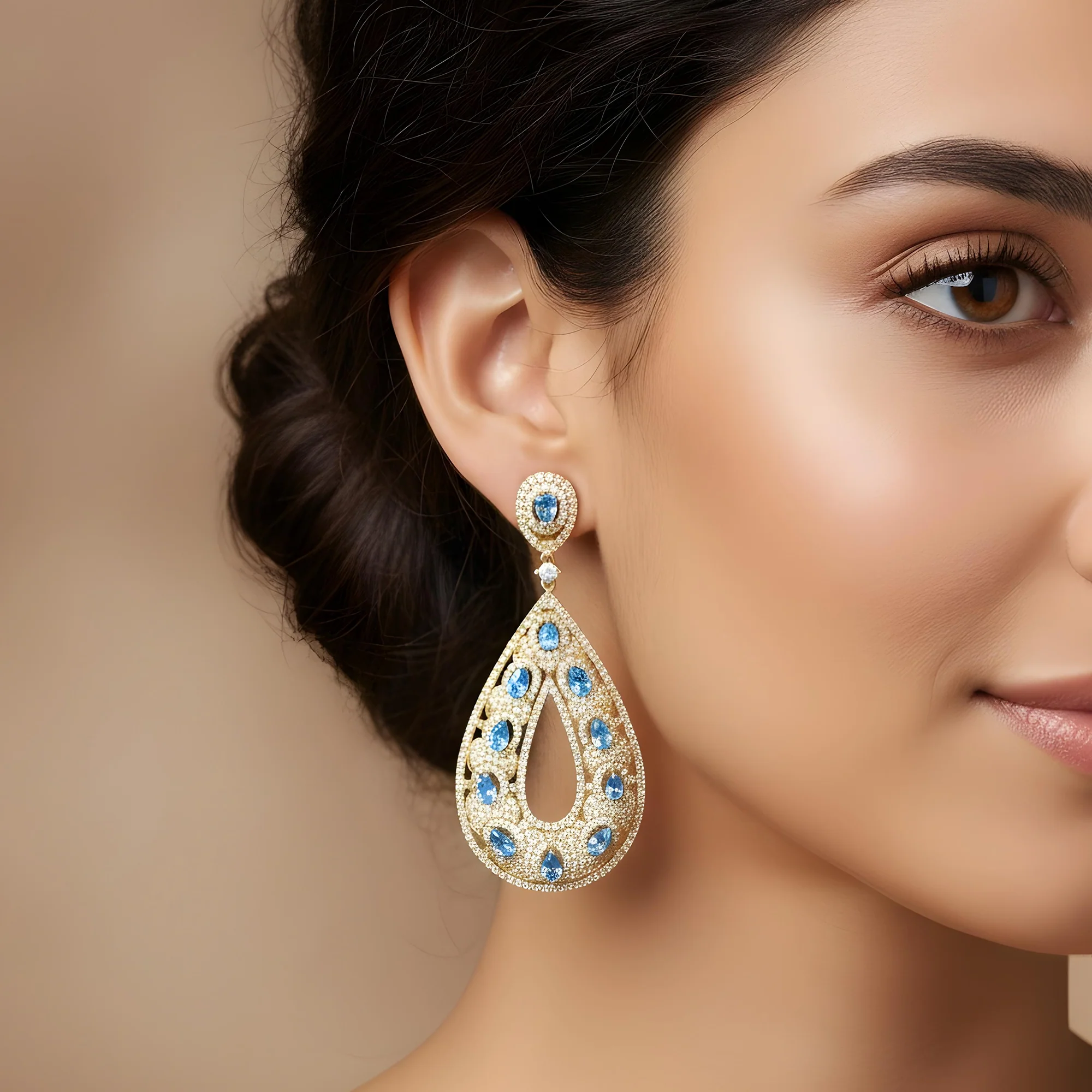 18K White Gold Blue Diamond Raindrop Earrings 12.25ctw - Image 5