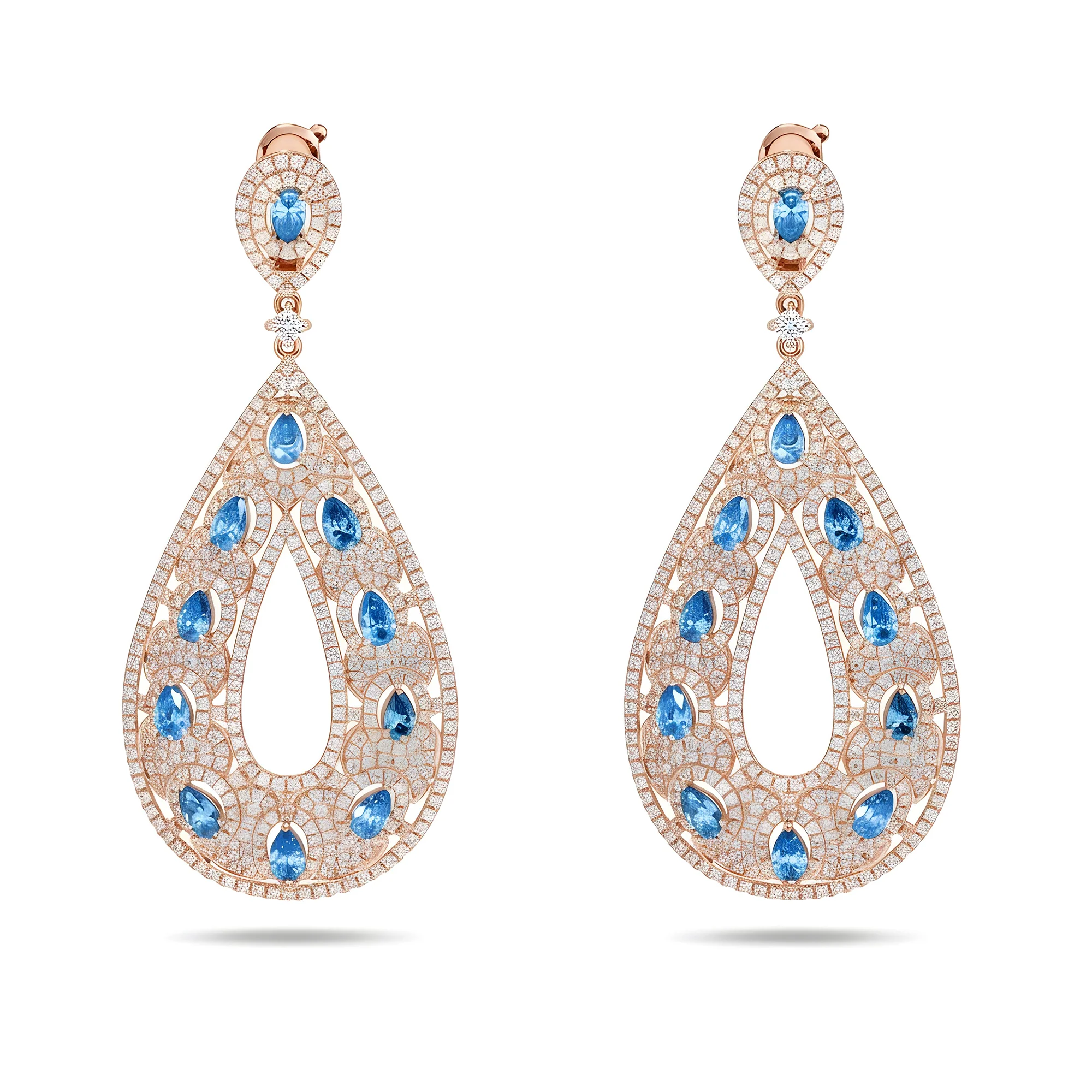 18K White Gold Blue Diamond Raindrop Earrings 12.25ctw - Image 6