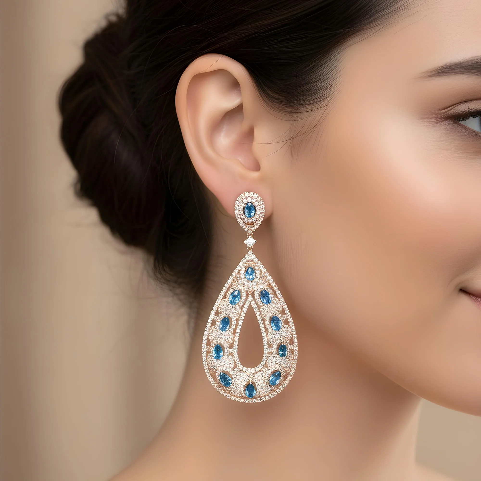 18K White Gold Blue Diamond Raindrop Earrings 12.25ctw - Image 7