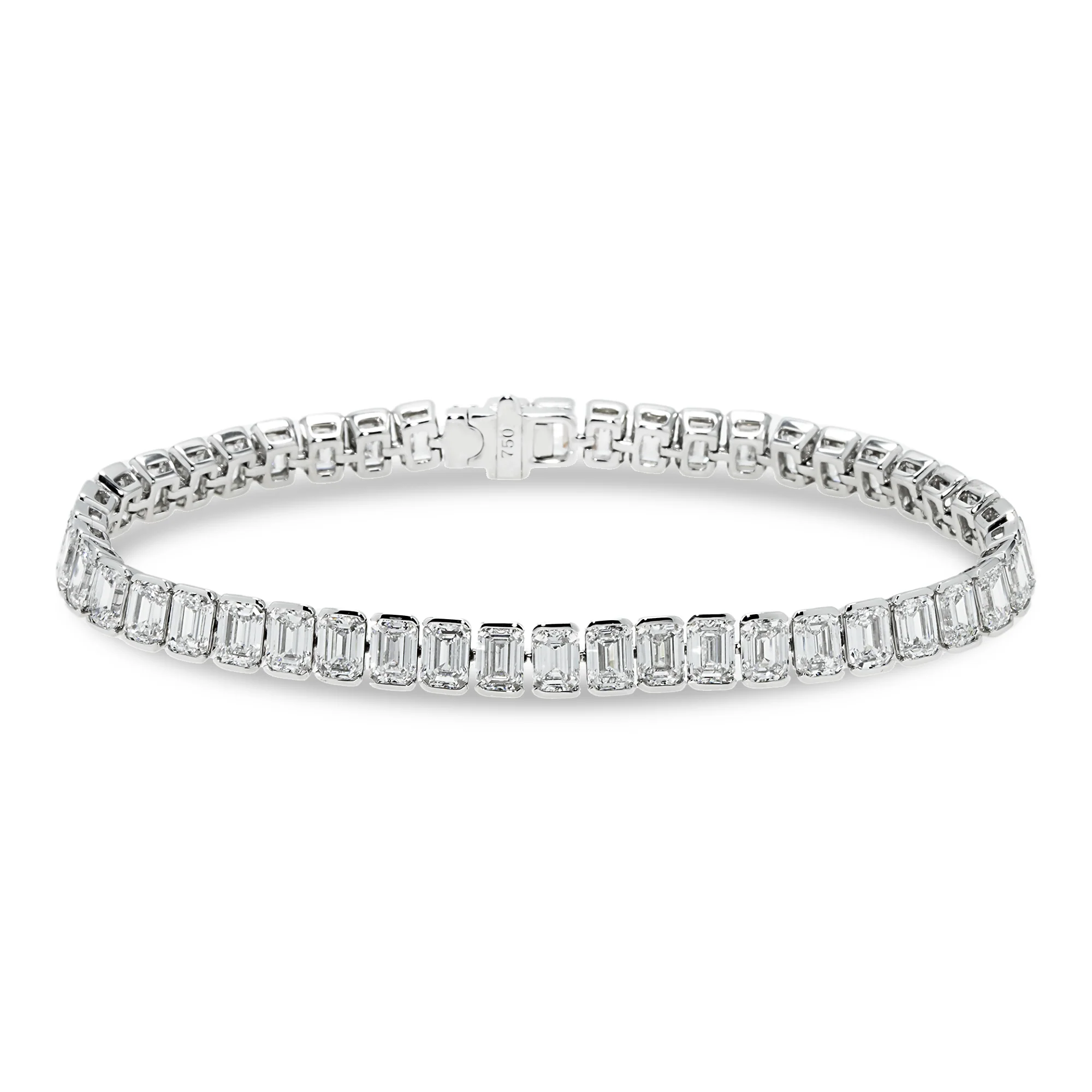 18K White Gold Channel Set Emerald Cut Diamond Tennis Bracelet 15.82ct