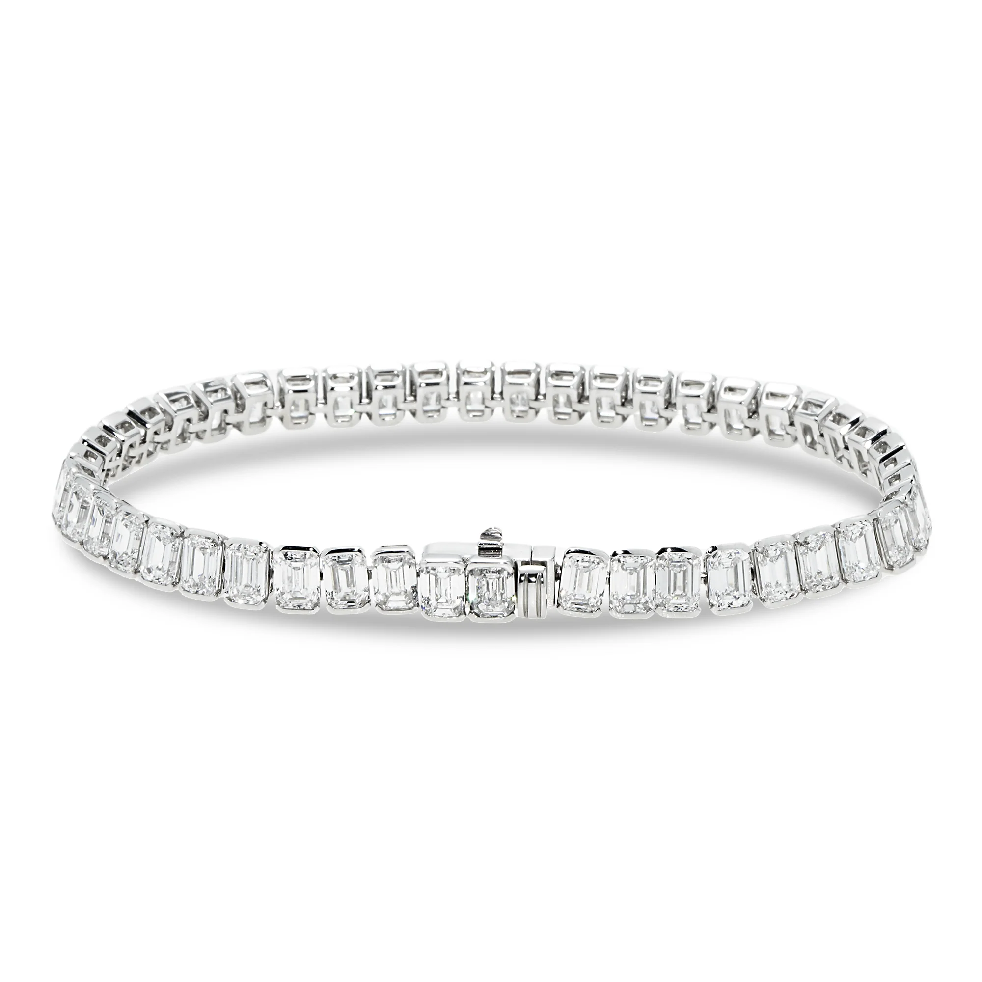 18K White Gold Channel Set Emerald Cut Diamond Tennis Bracelet 15.82ct - Image 3