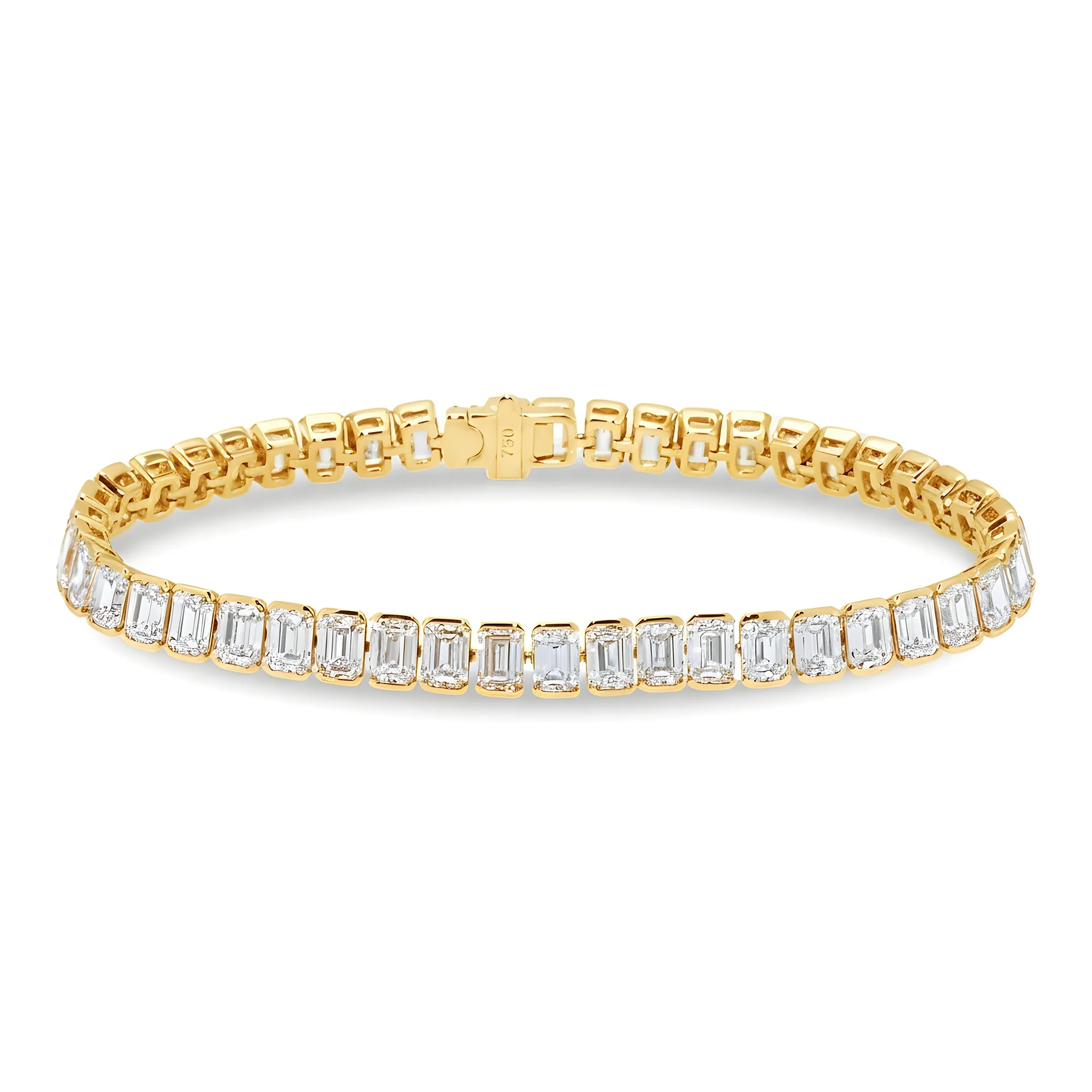 18K White Gold Channel Set Emerald Cut Diamond Tennis Bracelet 15.82ct - Image 5