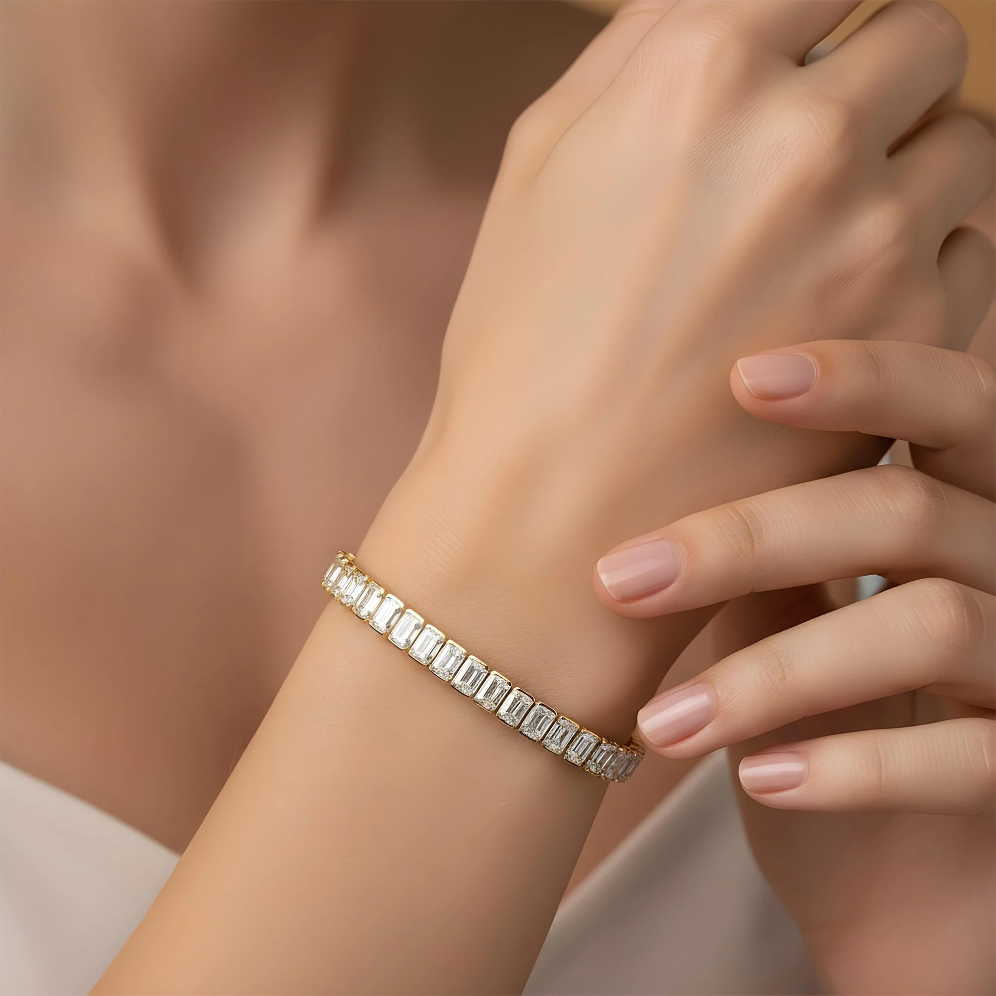 18K White Gold Channel Set Emerald Cut Diamond Tennis Bracelet 15.82ct - Image 6