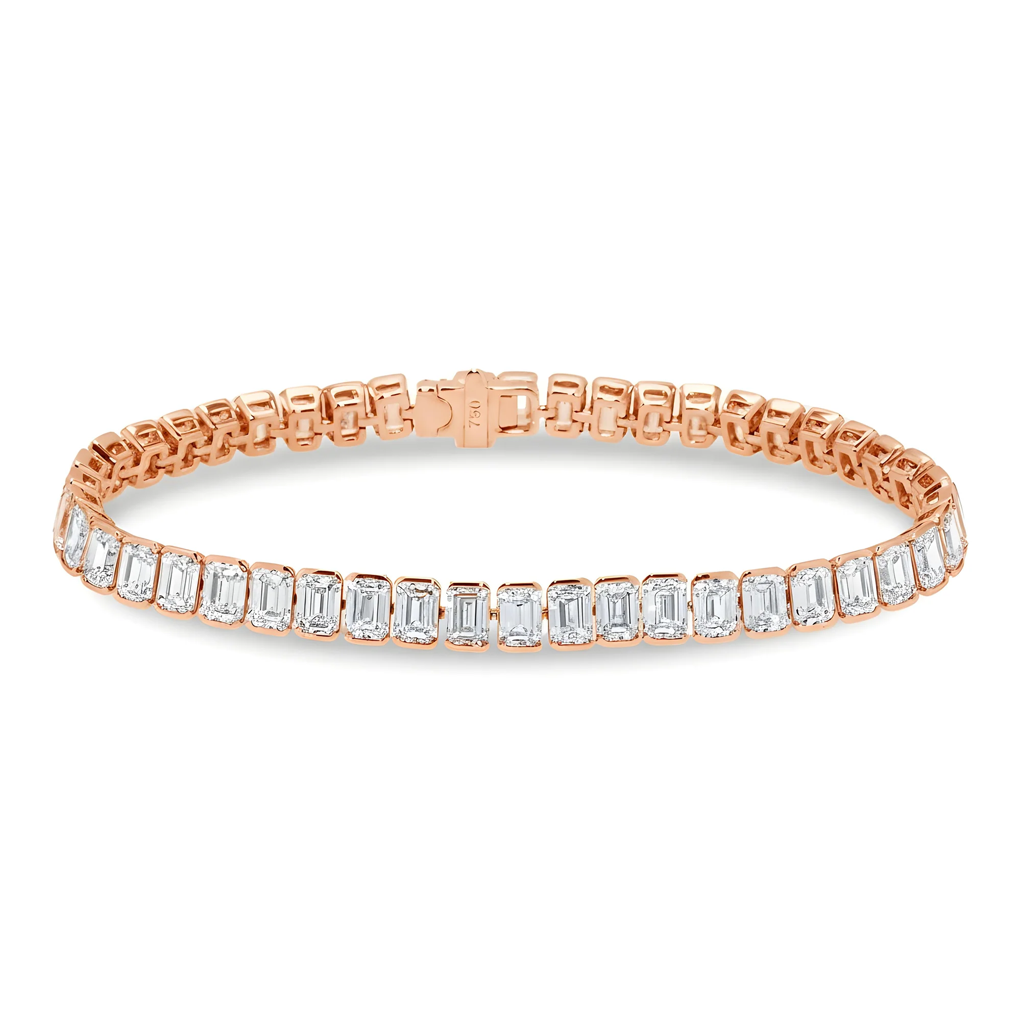 18K White Gold Channel Set Emerald Cut Diamond Tennis Bracelet 15.82ct - Image 7