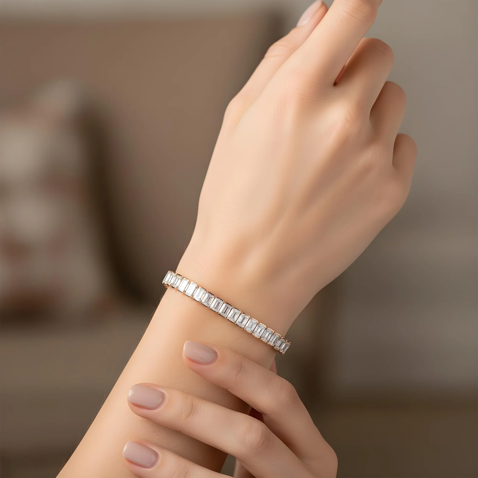 18K White Gold Channel Set Emerald Cut Diamond Tennis Bracelet 15.82ct - Image 8