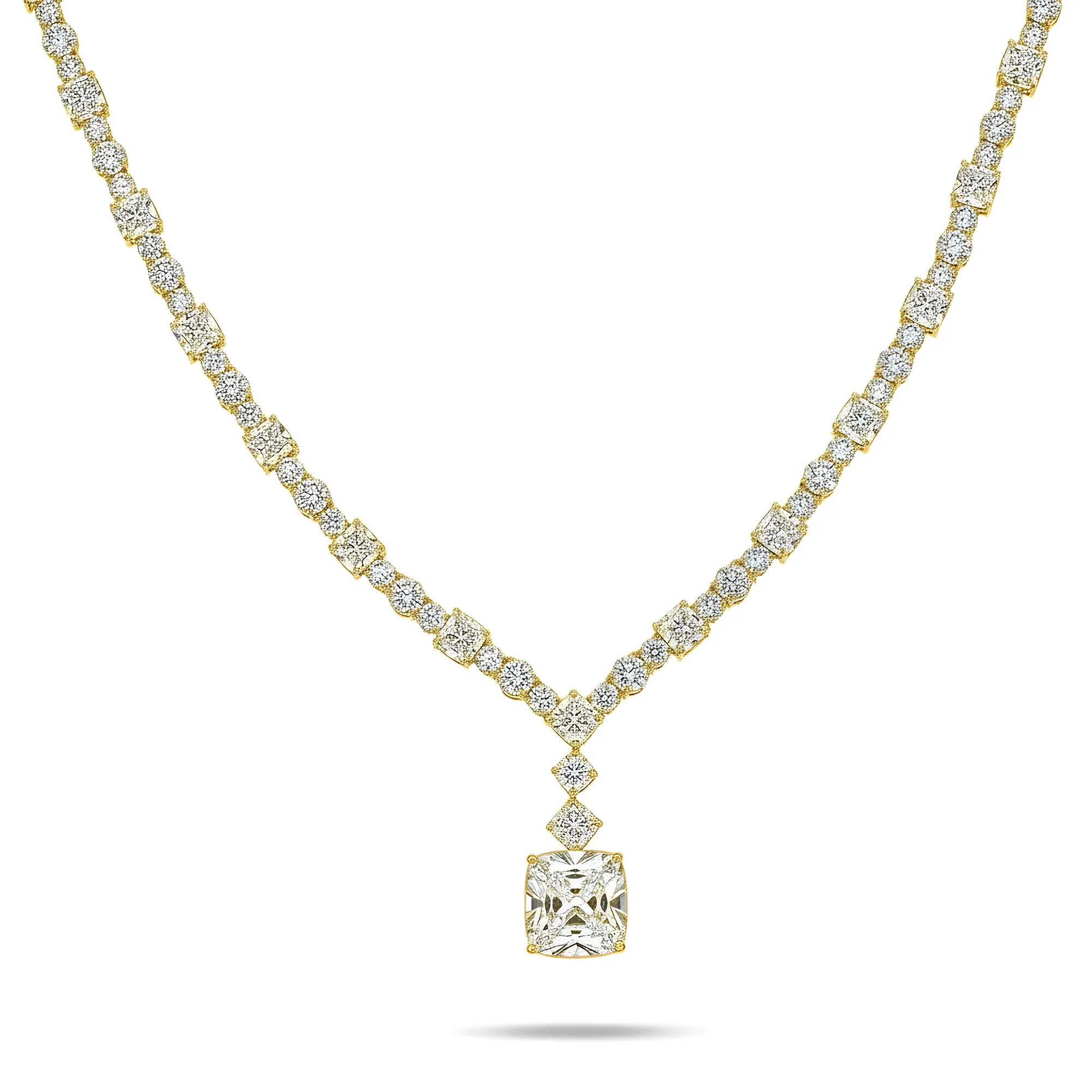 18K White Gold Cushion Cut Diamond Drop Necklace 36.29ct - Image 4