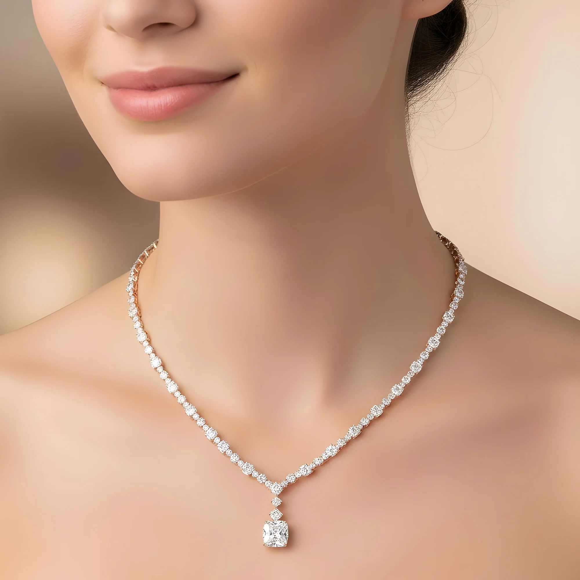 18K White Gold Cushion Cut Diamond Drop Necklace 36.29ct - Image 7