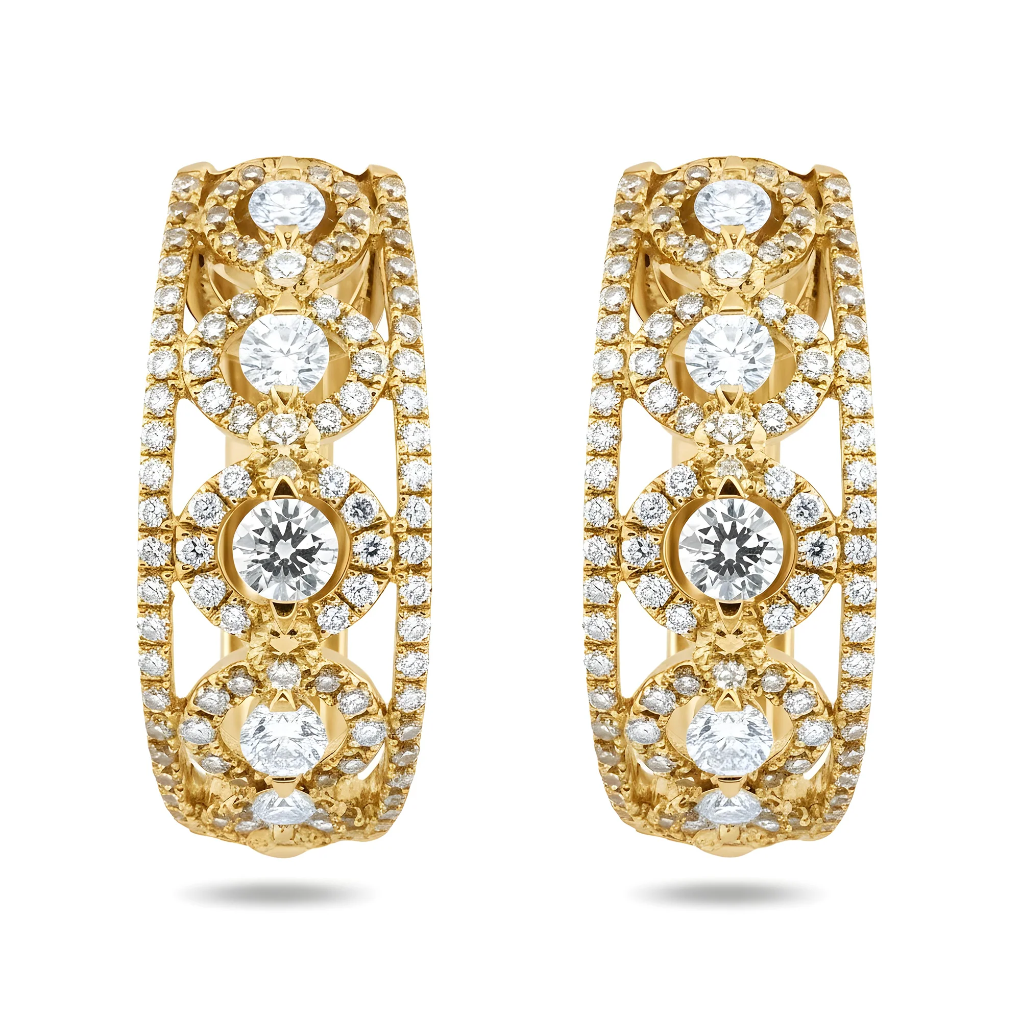 18K White Gold Detailed Round Diamond Hoop Earrings 1.64ctw - Image 4