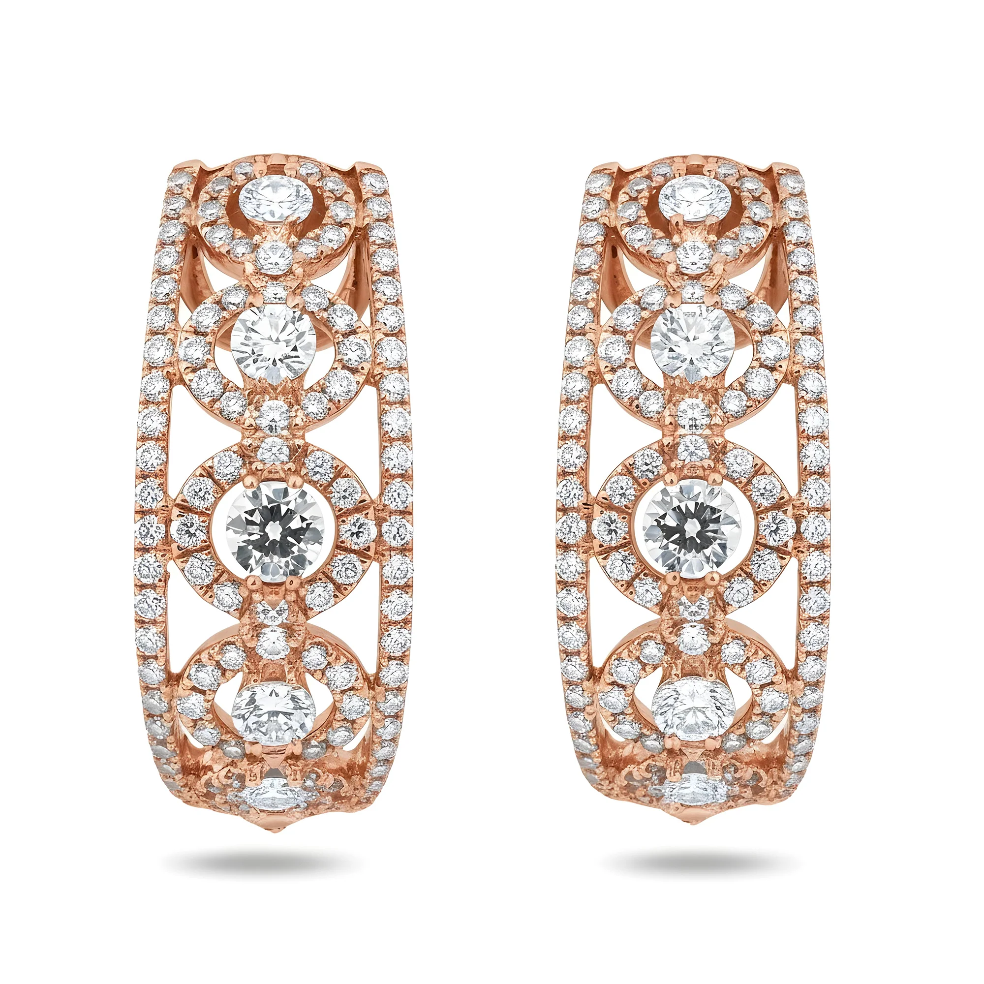 18K White Gold Detailed Round Diamond Hoop Earrings 1.64ctw - Image 6