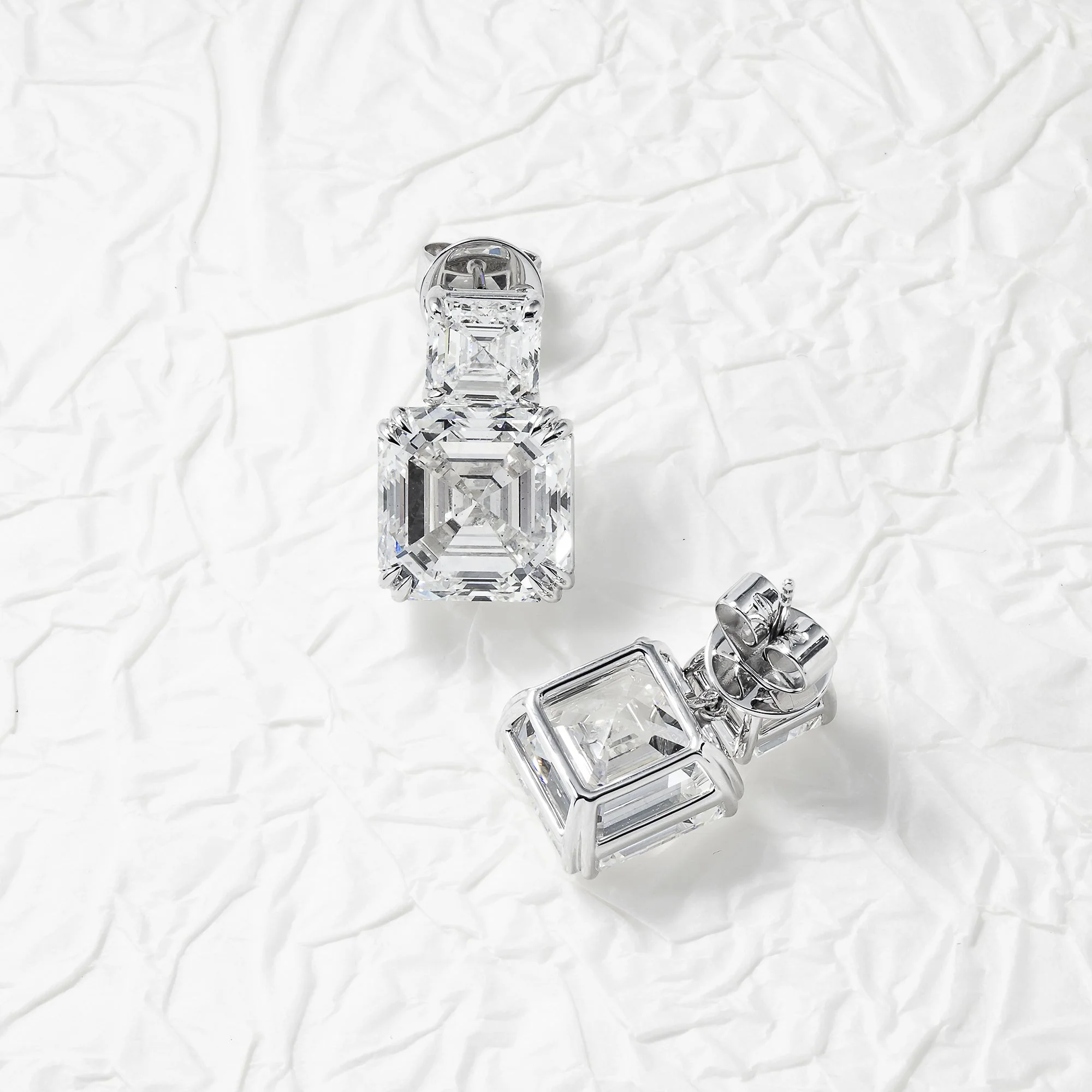 18K White Gold Double Asscher Cut Diamond Short Drop Earrings 24.43ctw - Image 3
