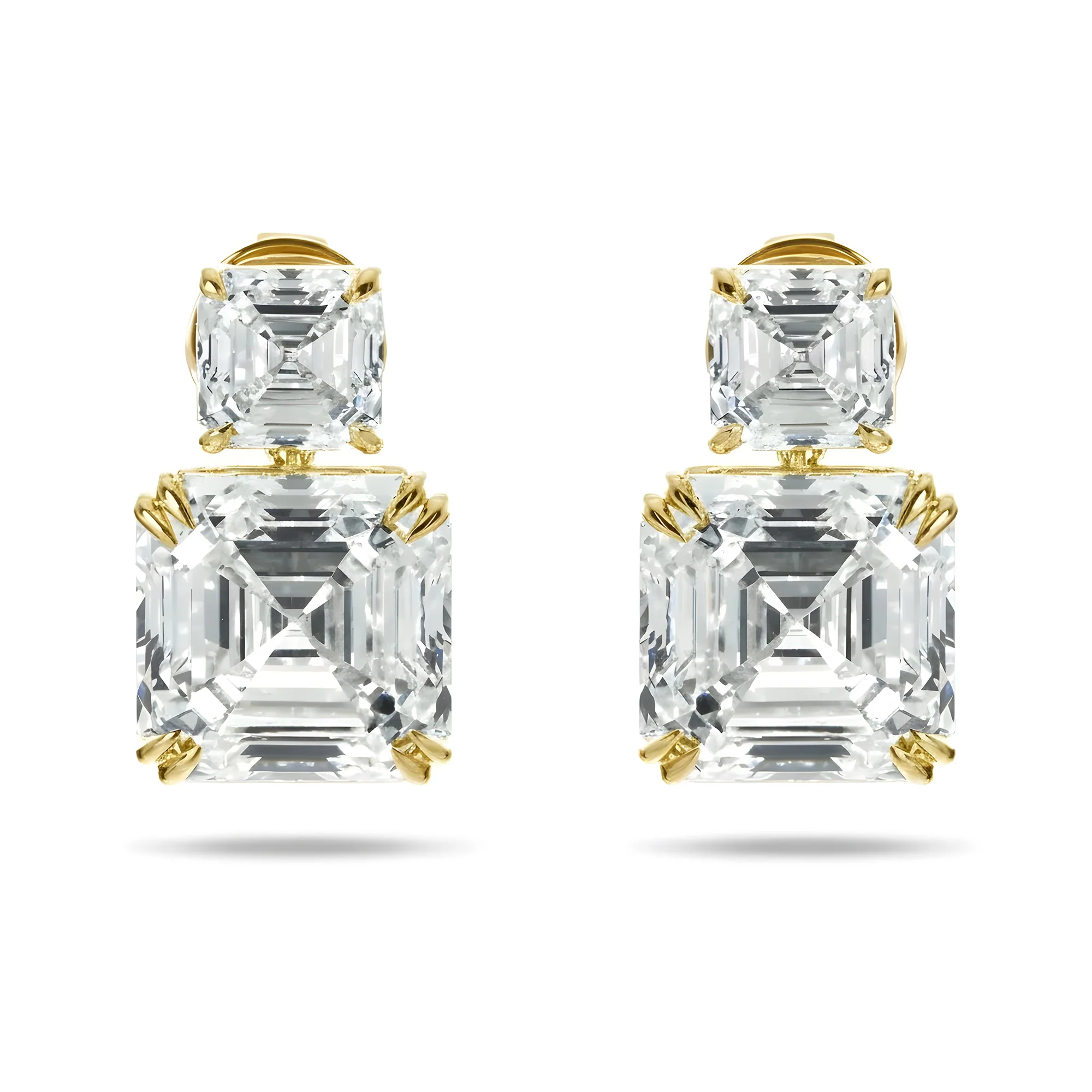 18K White Gold Double Asscher Cut Diamond Short Drop Earrings 24.43ctw - Image 4