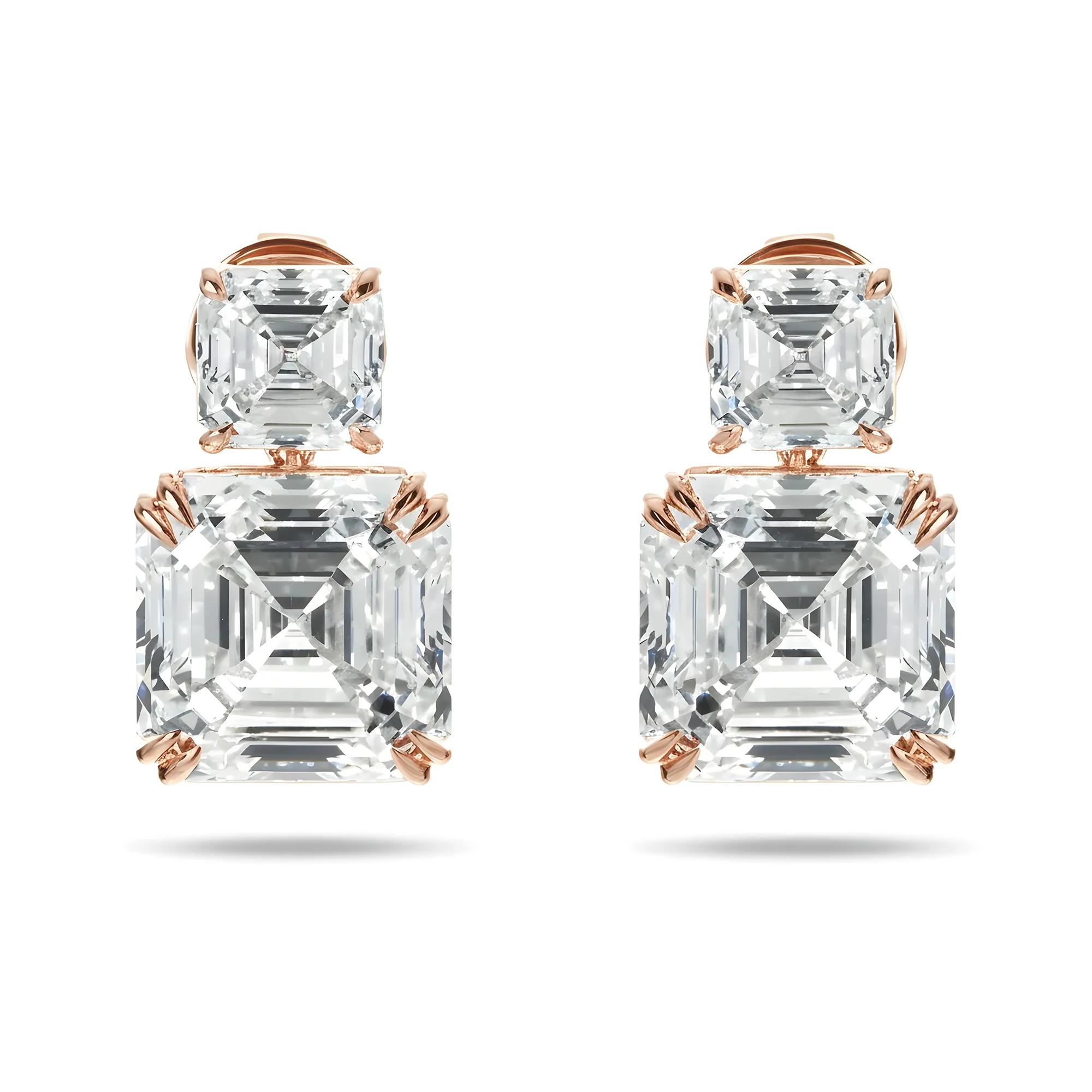18K White Gold Double Asscher Cut Diamond Short Drop Earrings 24.43ctw - Image 6