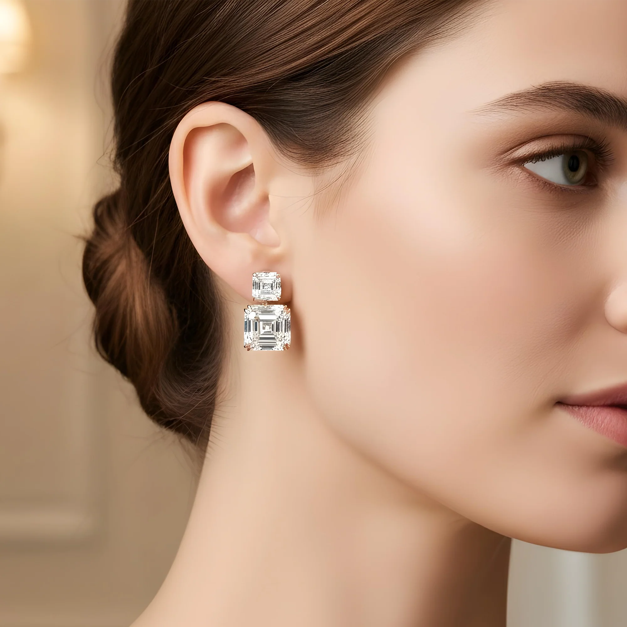 18K White Gold Double Asscher Cut Diamond Short Drop Earrings 24.43ctw - Image 7