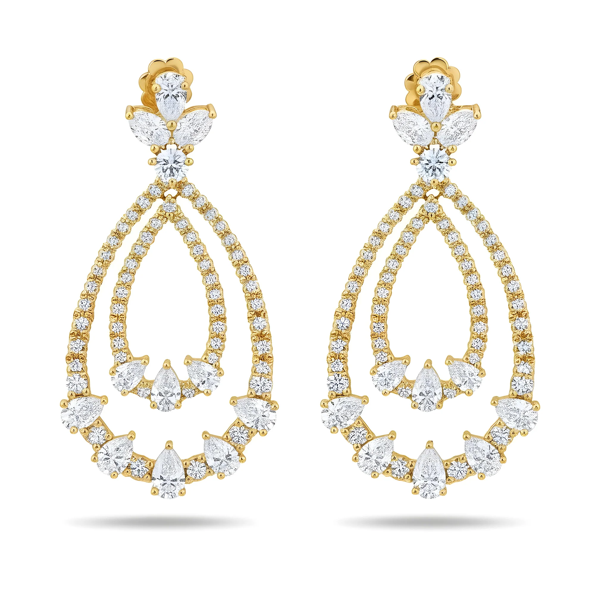 18K White Gold Double Teardrop Pear & Round Cut Diamond Earrings 10.26ctw - Image 4