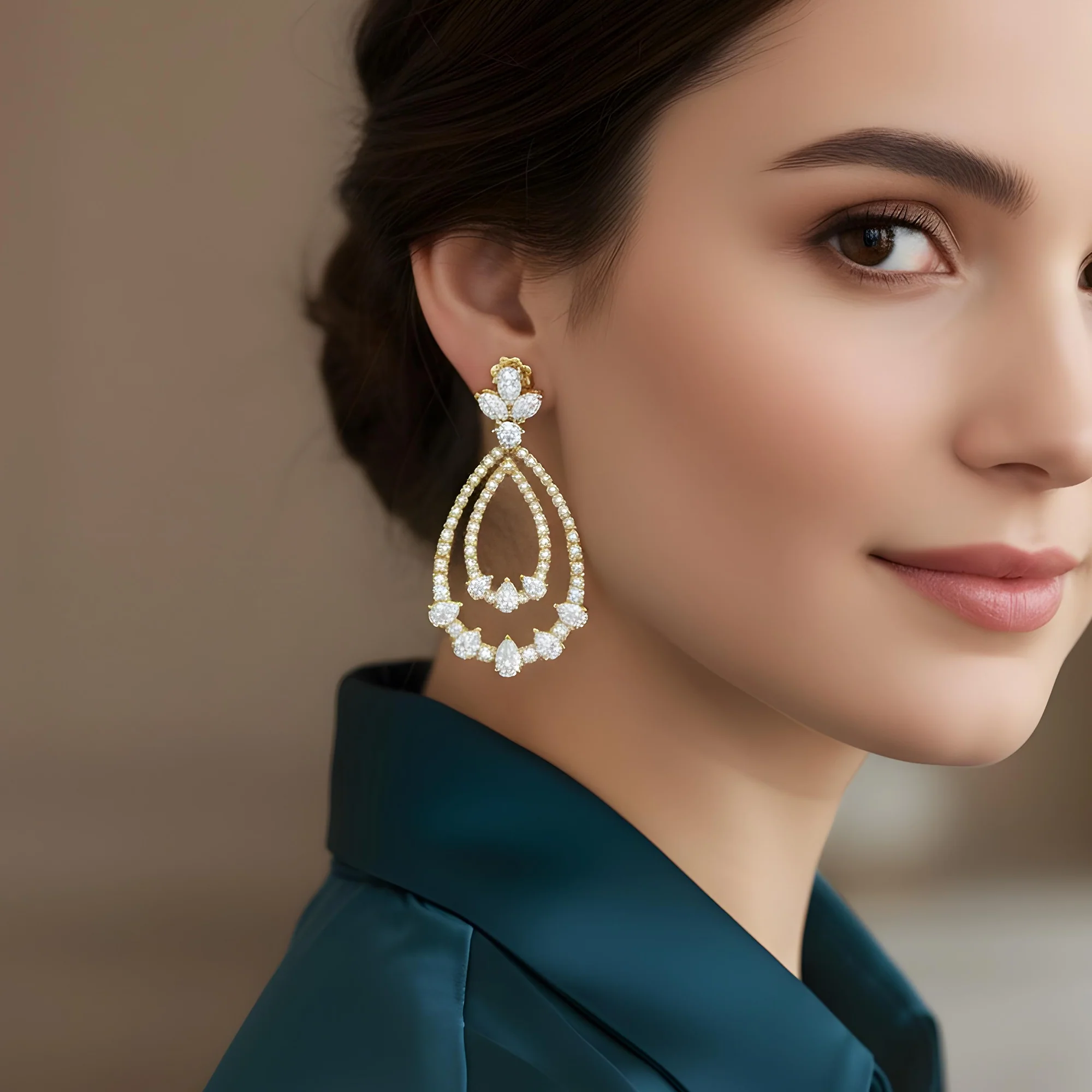 18K White Gold Double Teardrop Pear & Round Cut Diamond Earrings 10.26ctw - Image 5