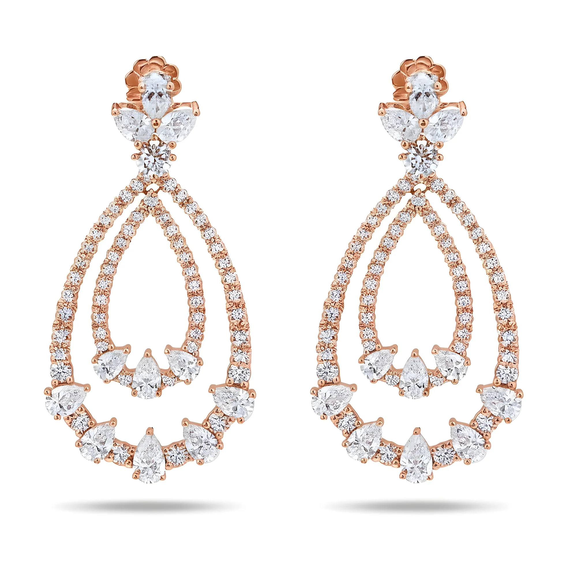18K White Gold Double Teardrop Pear & Round Cut Diamond Earrings 10.26ctw - Image 6