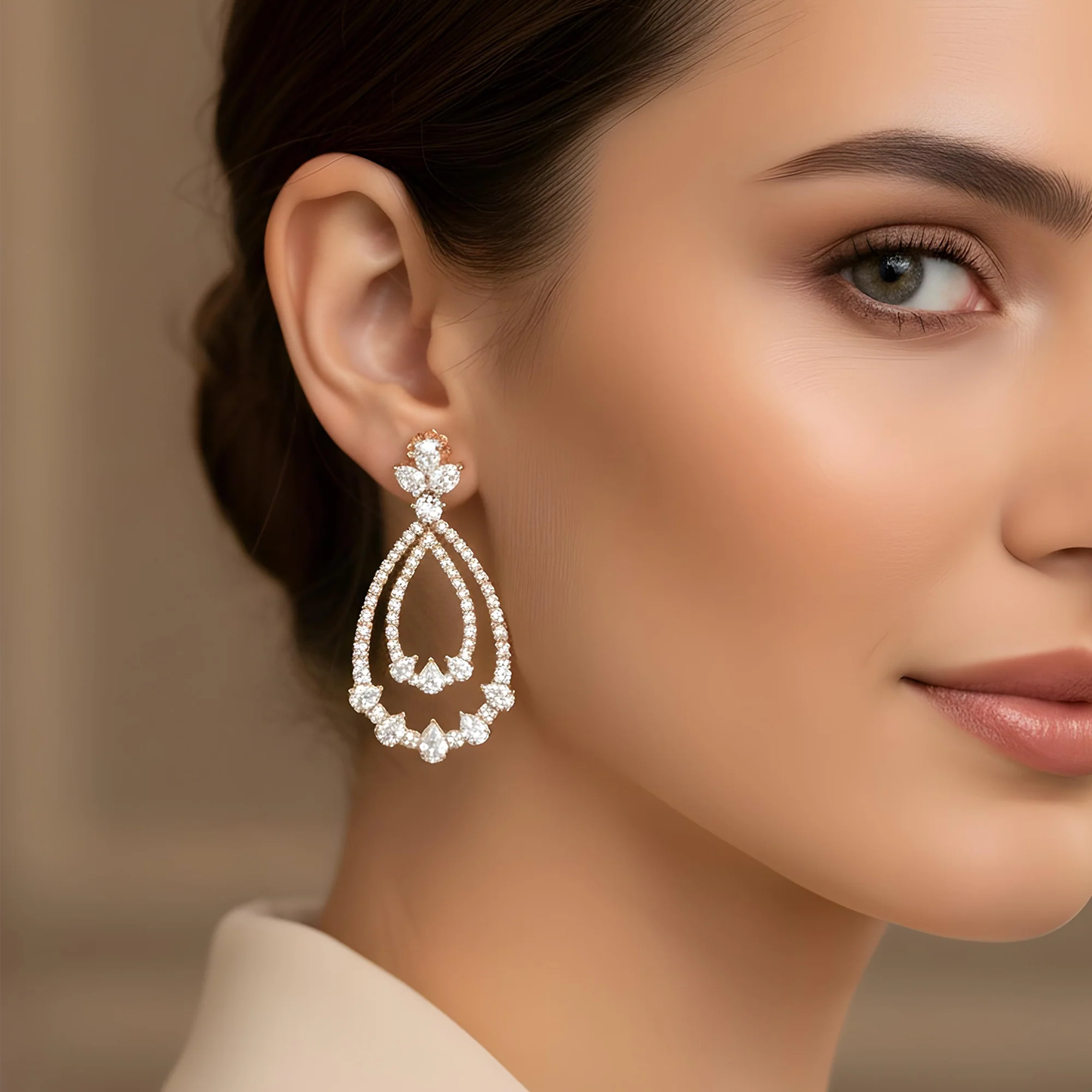 18K White Gold Double Teardrop Pear & Round Cut Diamond Earrings 10.26ctw - Image 7