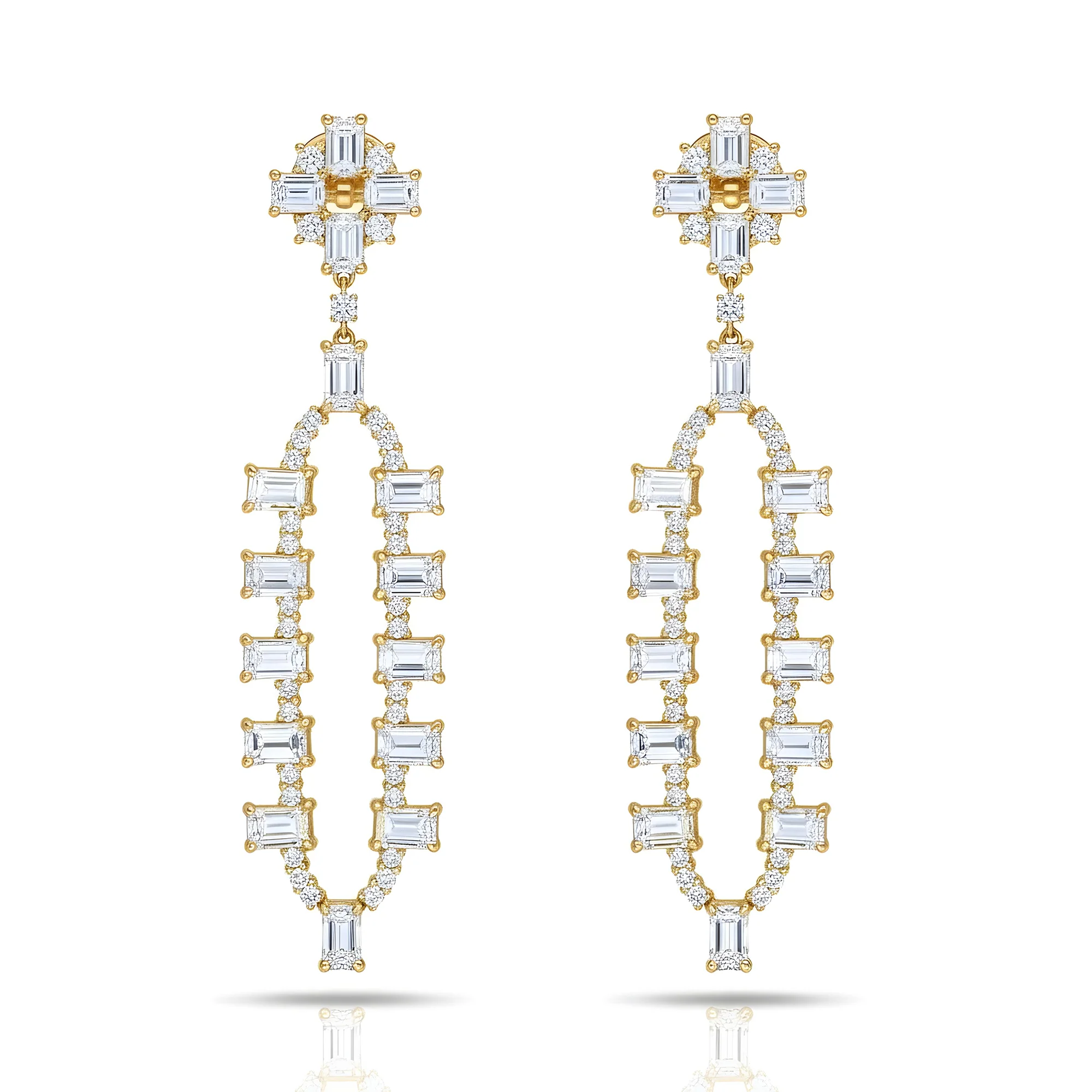 18K White Gold Emerald Cut Diamond Geometric Drop Earrings 9.51ct - Image 4