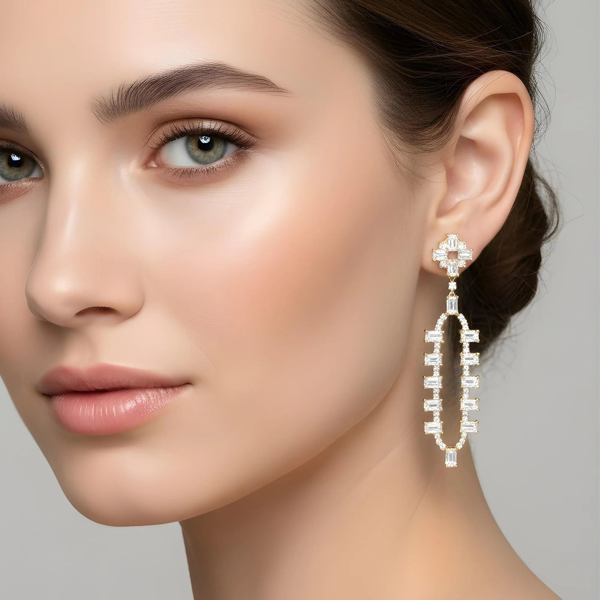 18K White Gold Emerald Cut Diamond Geometric Drop Earrings 9.51ct - Image 5