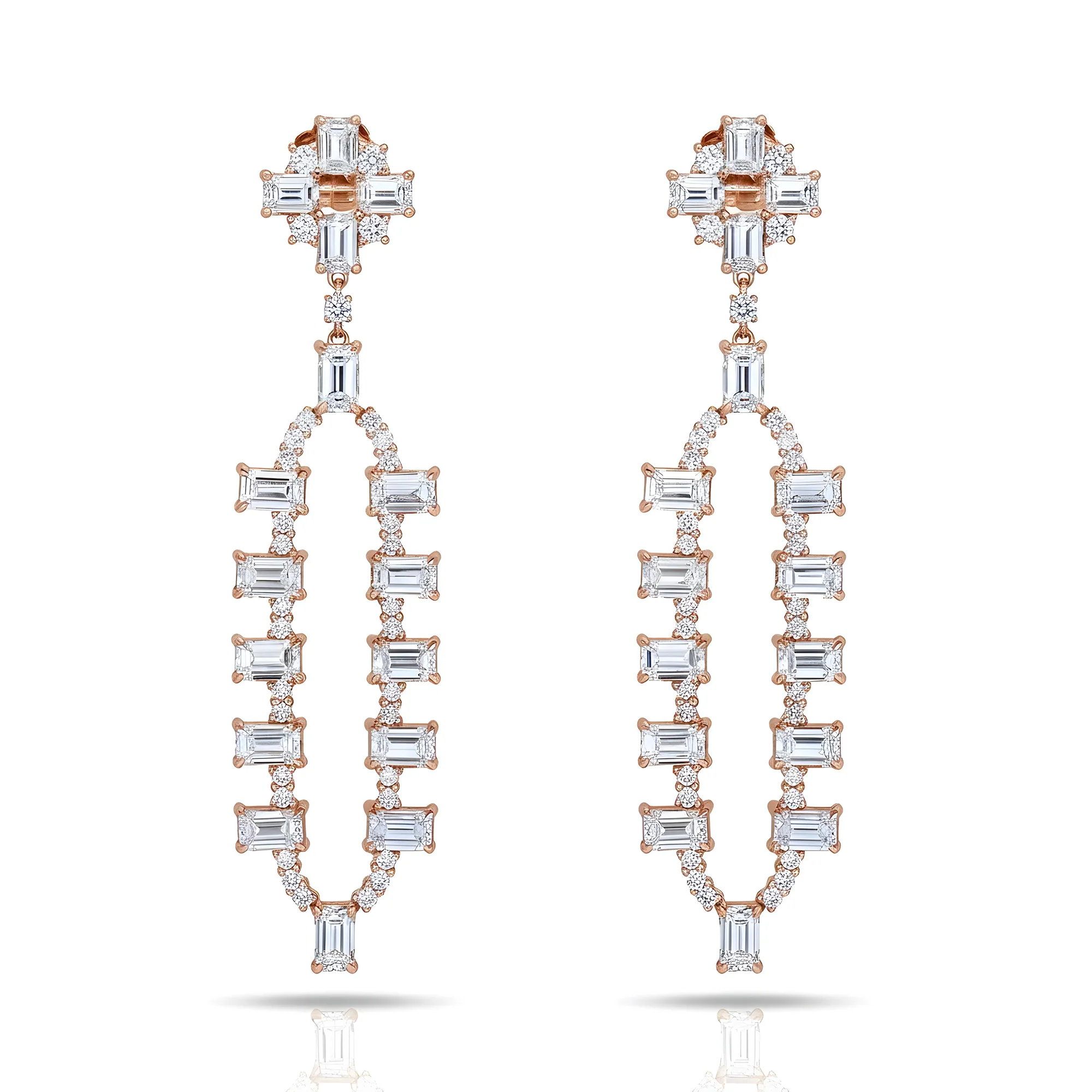 18K White Gold Emerald Cut Diamond Geometric Drop Earrings 9.51ct - Image 6