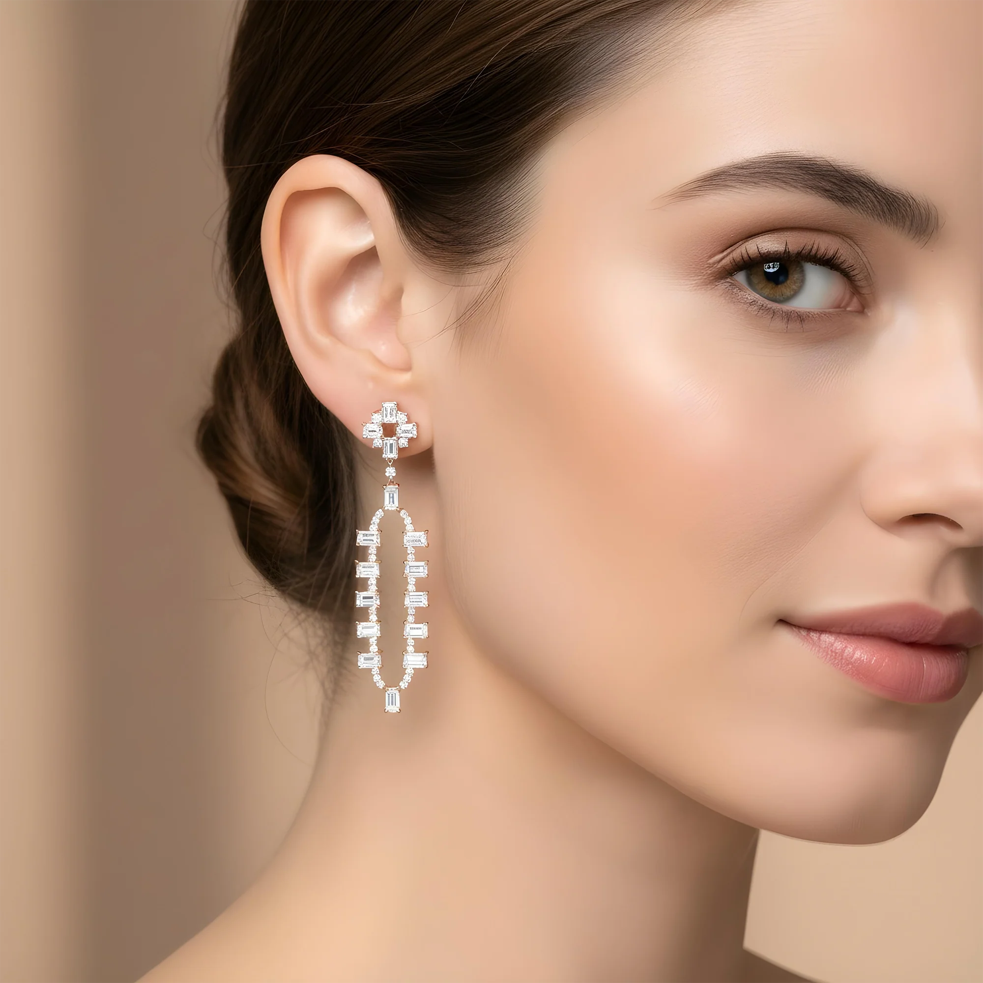 18K White Gold Emerald Cut Diamond Geometric Drop Earrings 9.51ct - Image 7