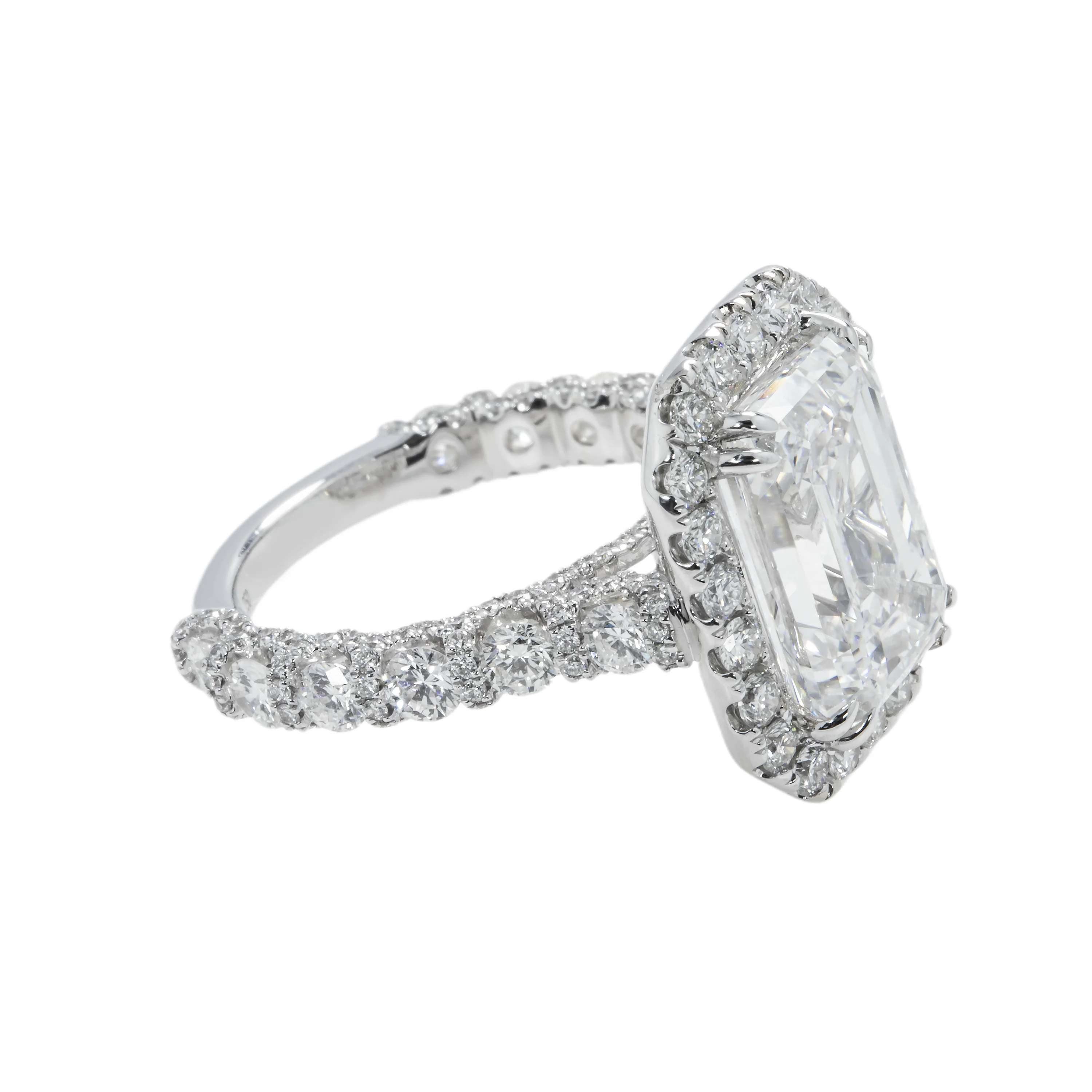 18K White Gold 7.03ct Emerald Cut Diamond Engagement Ring w/ Halo 9.58ctw - Image 4