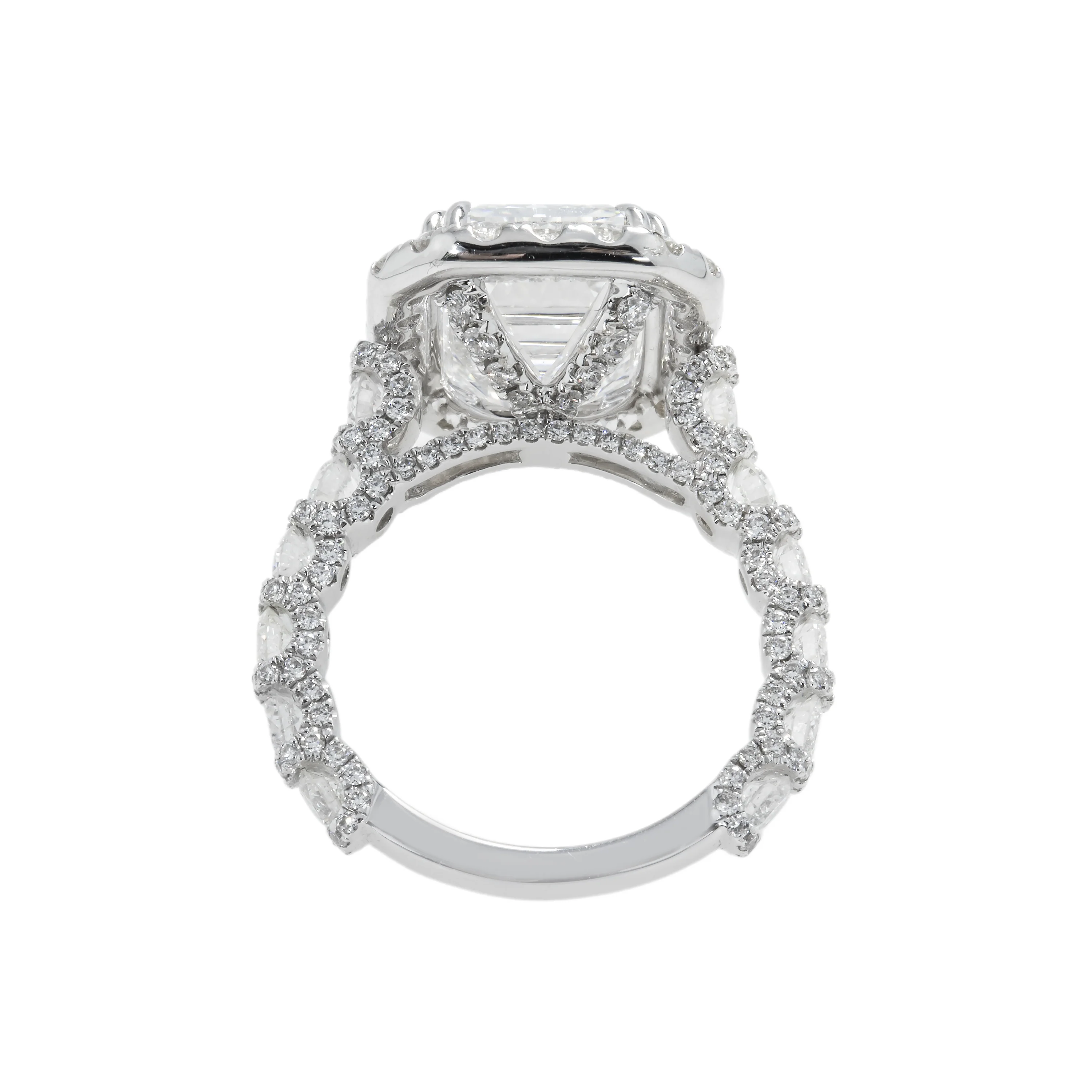 18K White Gold 7.03ct Emerald Cut Diamond Engagement Ring w/ Halo 9.58ctw - Image 5