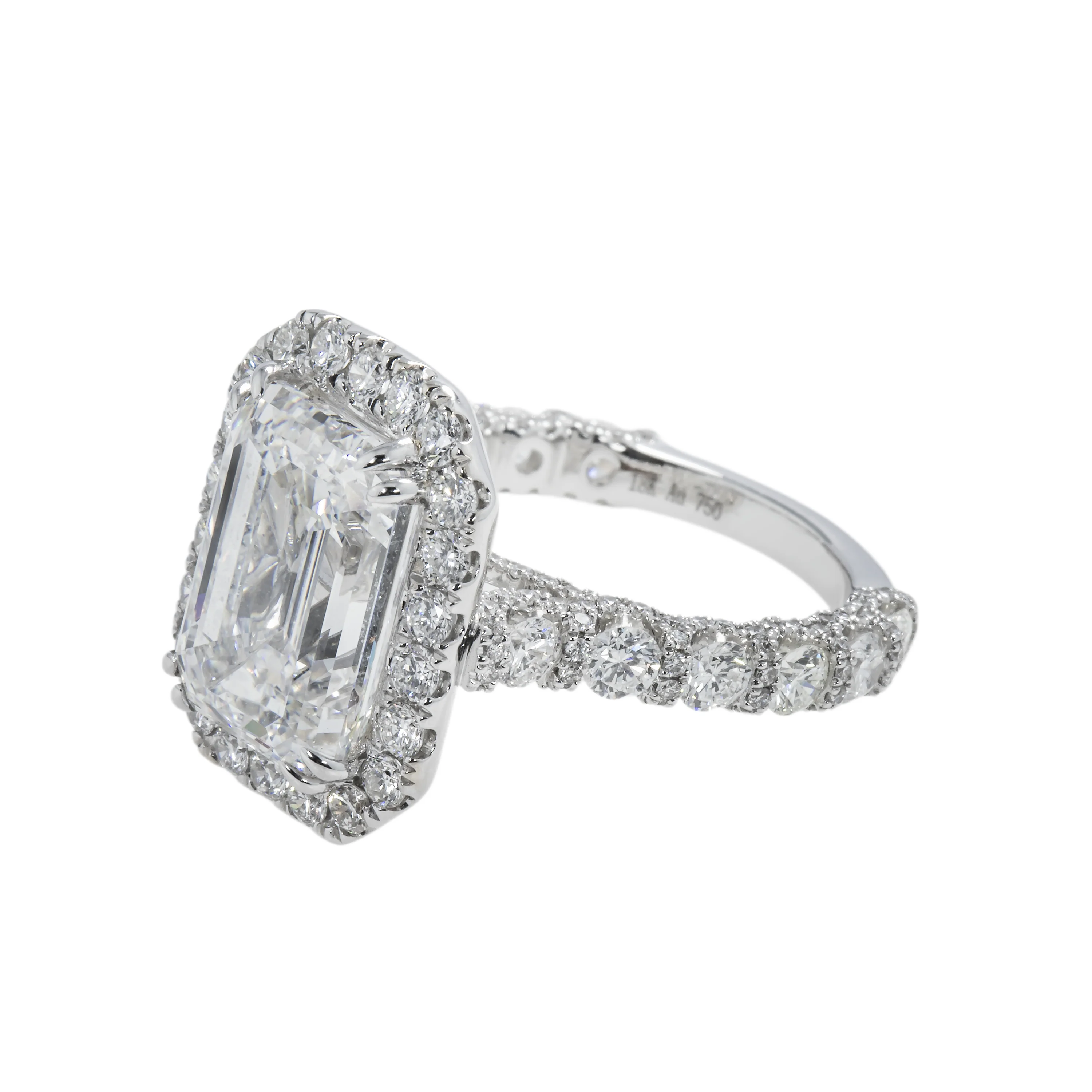 18K White Gold 7.03ct Emerald Cut Diamond Engagement Ring w/ Halo 9.58ctw - Image 6