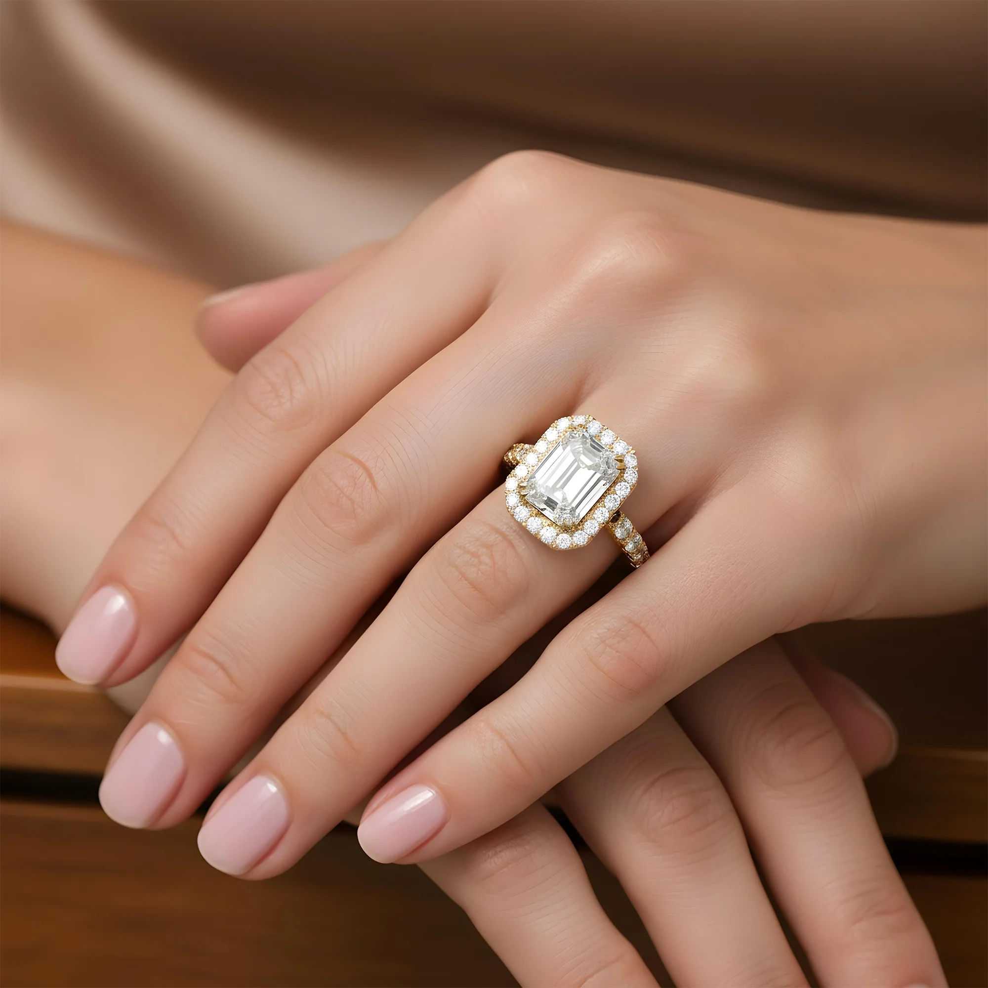 18K White Gold 7.03ct Emerald Cut Diamond Engagement Ring w/ Halo 9.58ctw - Image 8