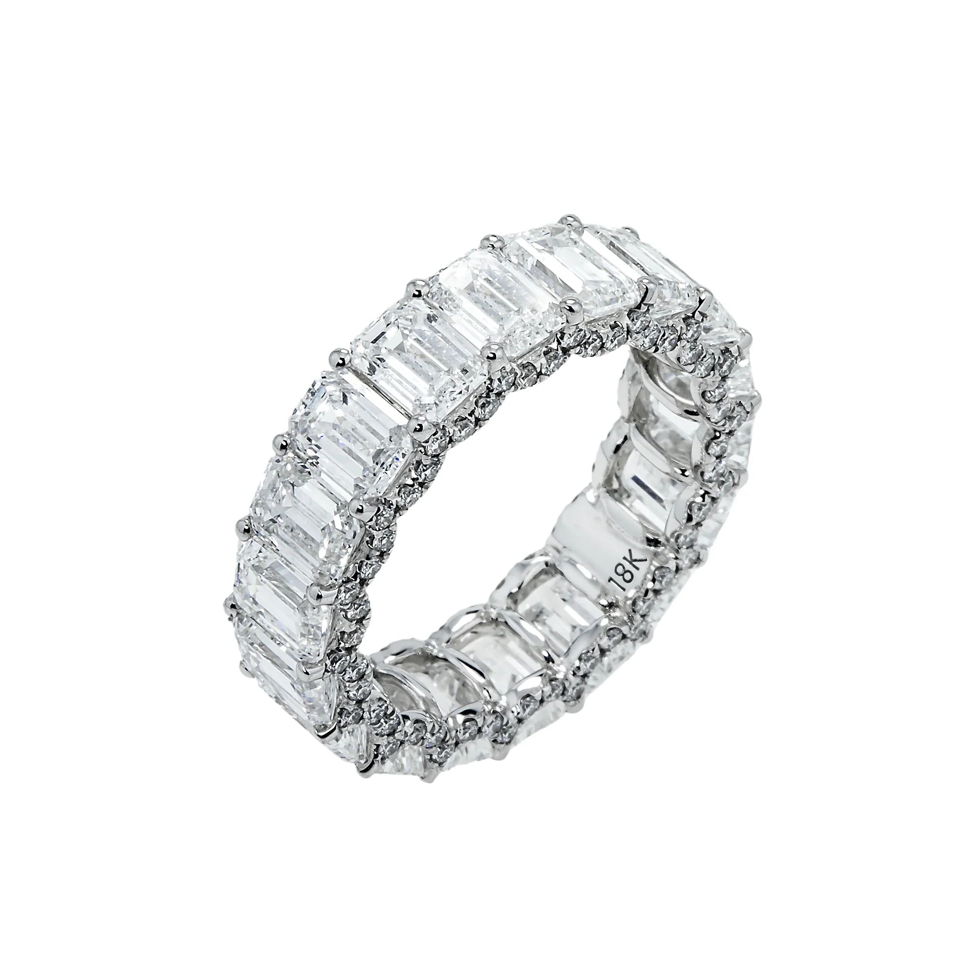 18K White Gold Emerald Diamond Cut Eternity Ring w/ Encrusted Setting 8.75ct (size 6) - Image 3