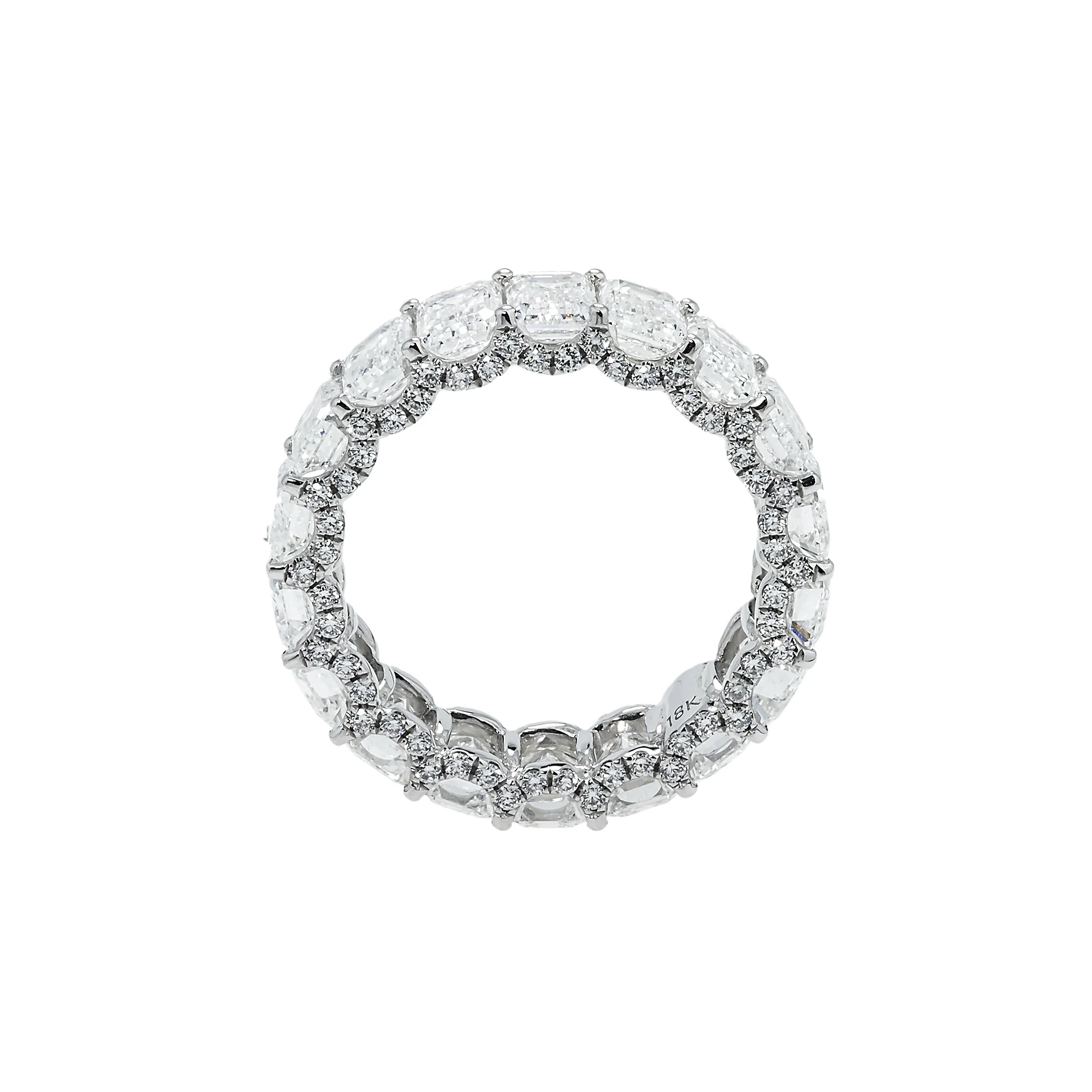 18K White Gold Emerald Diamond Cut Eternity Ring w/ Encrusted Setting 8.75ct (size 6) - Image 4